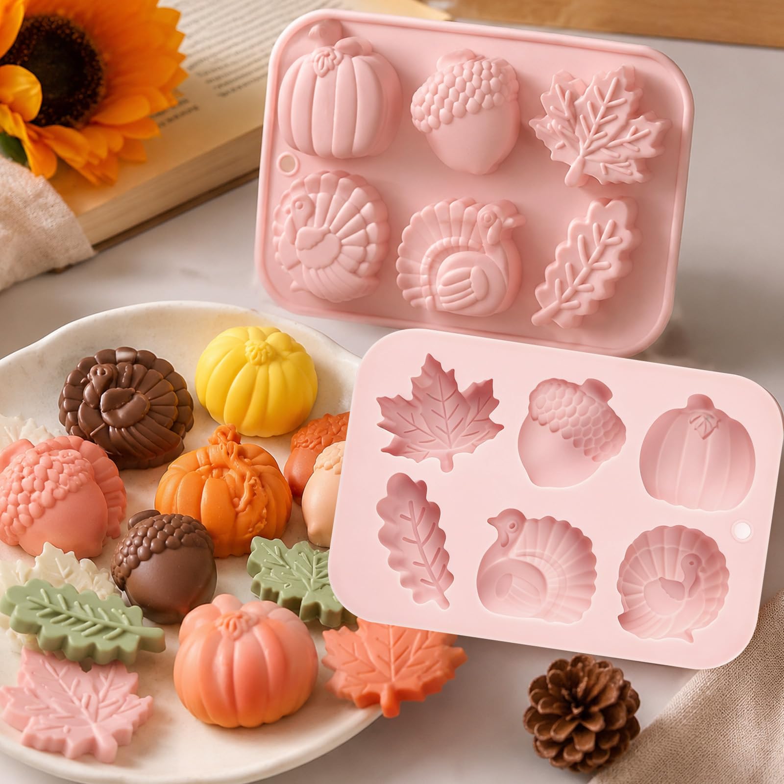 2 Stampi Silicone Thanksgiving Zucca Stampo Cioccolato Torta 3D Autunno