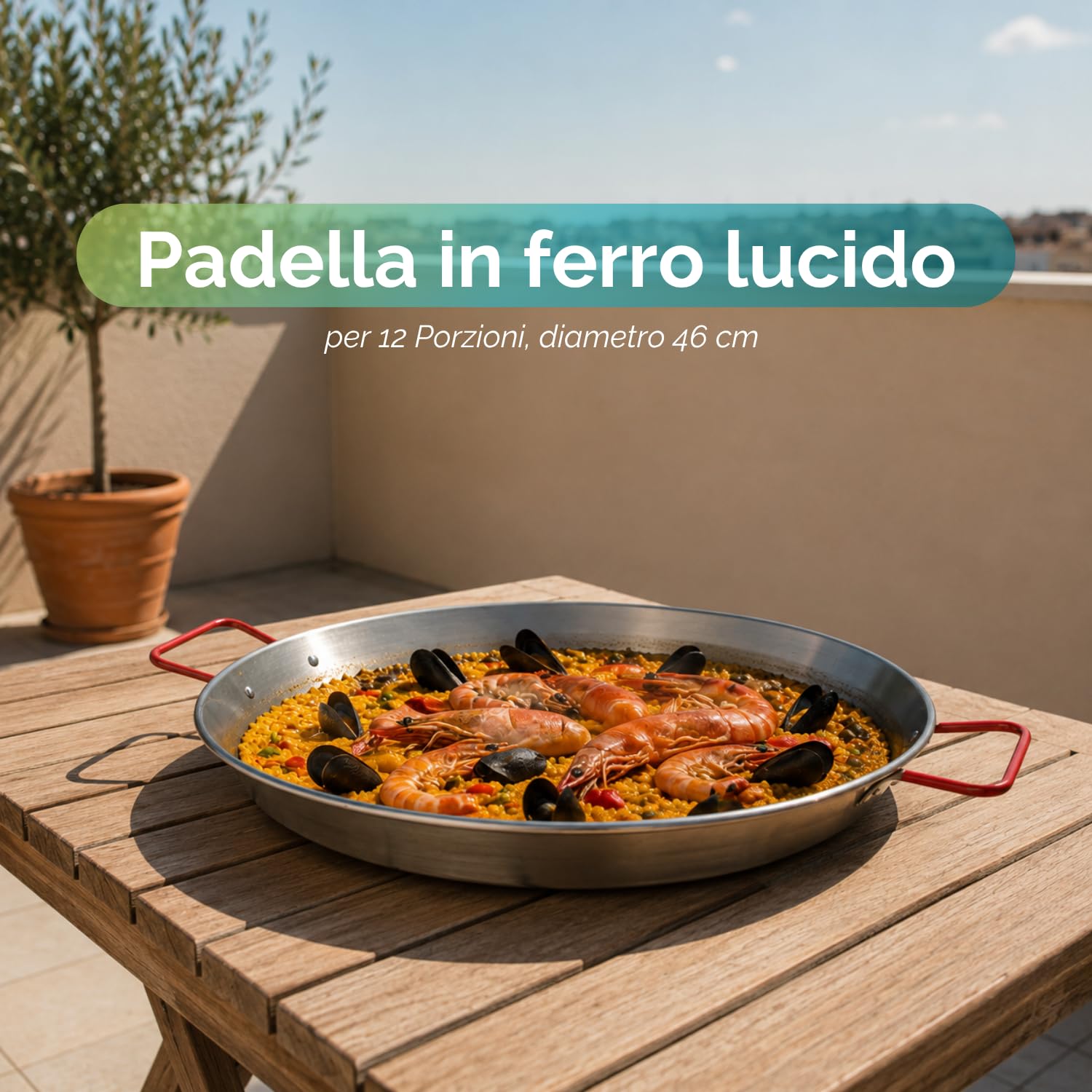 PALUPLUS Set Paellera Composto da: Cavalletto Treppiede Regolabile, Padella Paella da 46 cm, Bruciatore a Gas da 40 cm a 2 Fuochi e Regolatore di Pressione, per Cene ed Eventi