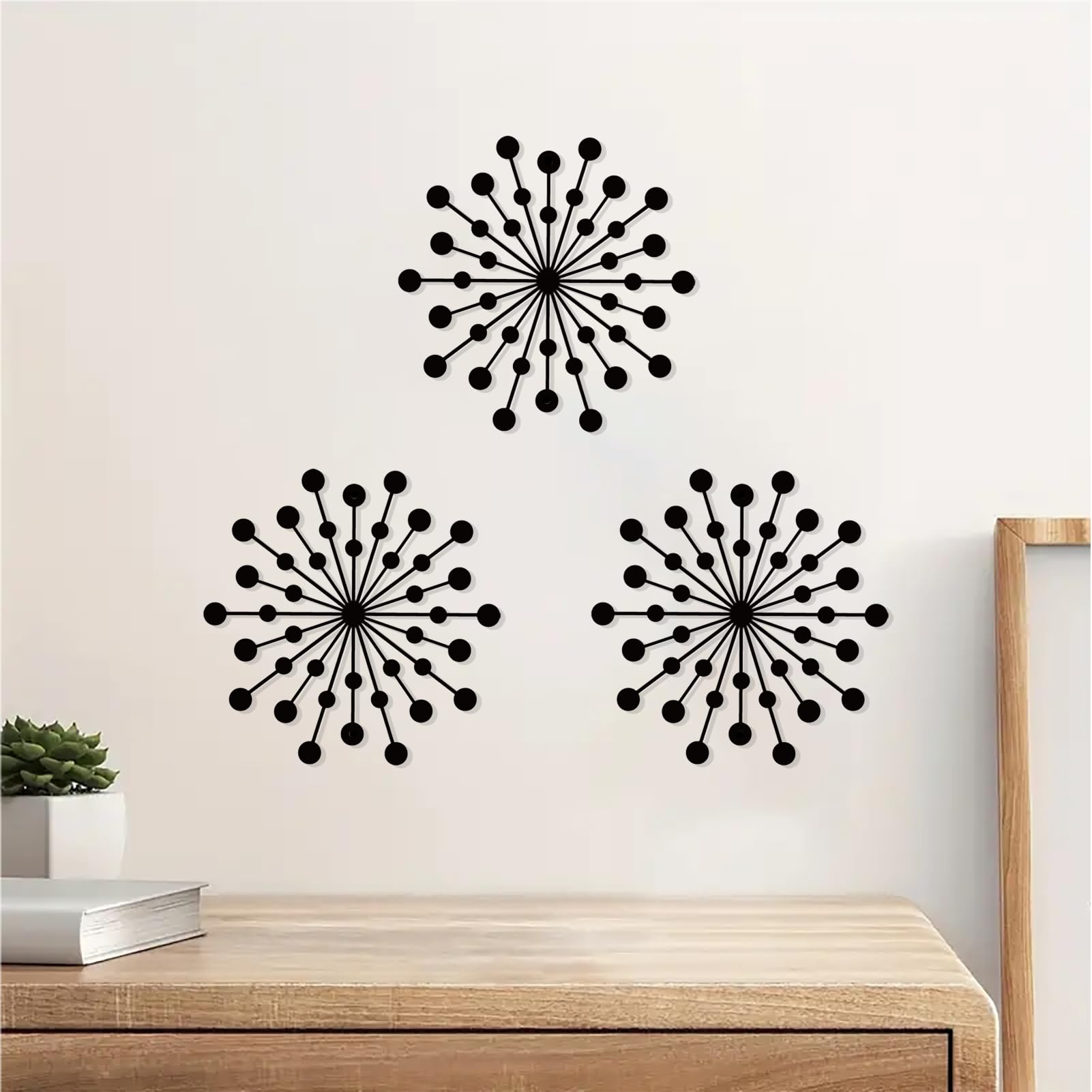 DUOOLN 3 Pcs Metal Sunburst Wall Art, Minimalist Hanging Wall Decor Single Line Art