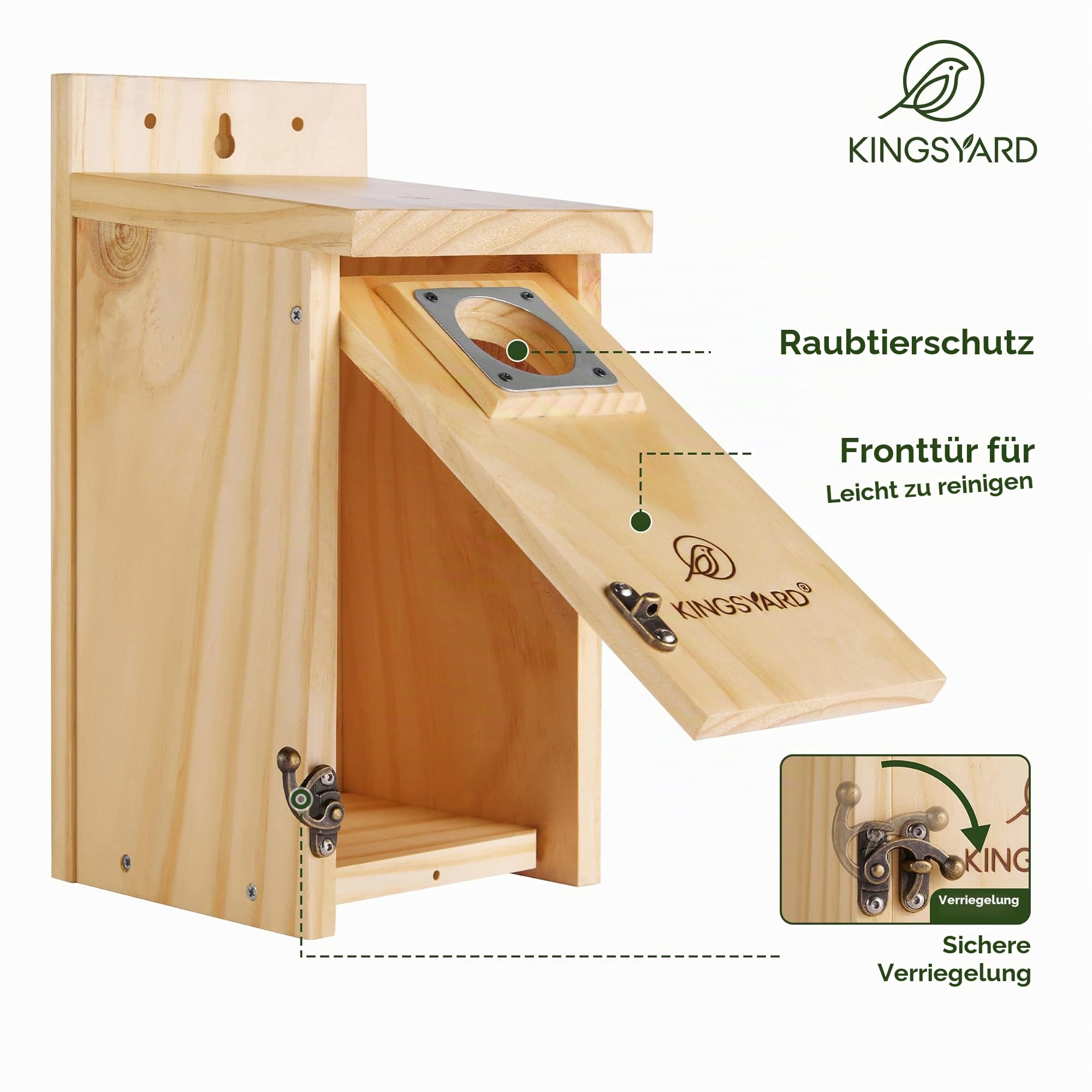 Kingsyard Blaues Vogelhaus für draußen - Klassisches Holz-Vogelhaus mit Raubtierschutz für Blaukehlchen, Haubenmeisen, Meisen und nistende Vögel, Holz