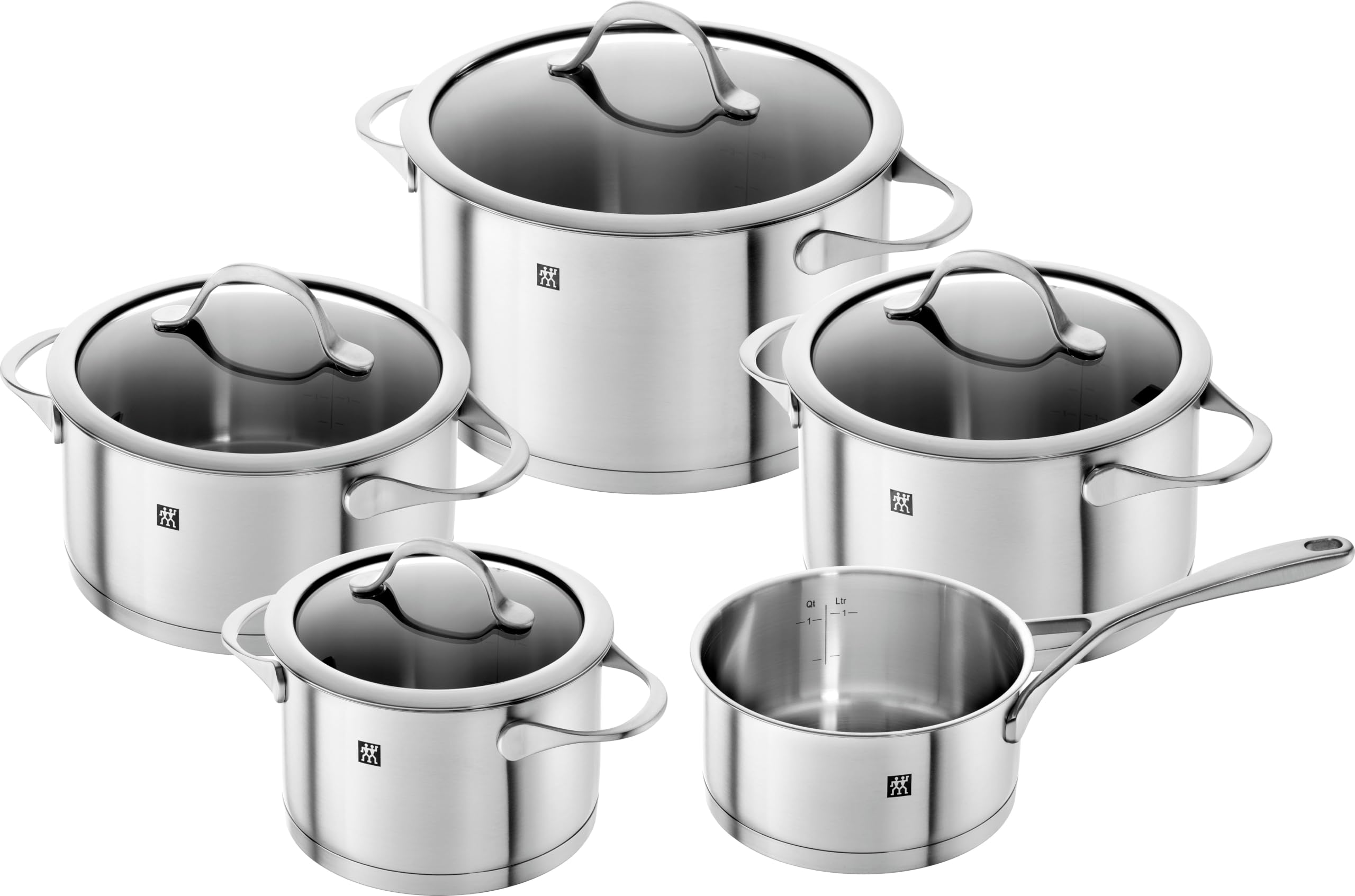 ZWILLING Essence Kochtopf-Set 5-teilig, Induktion, Edelstahl | Ergonomische Griffe, Schüttrand, Innenskala