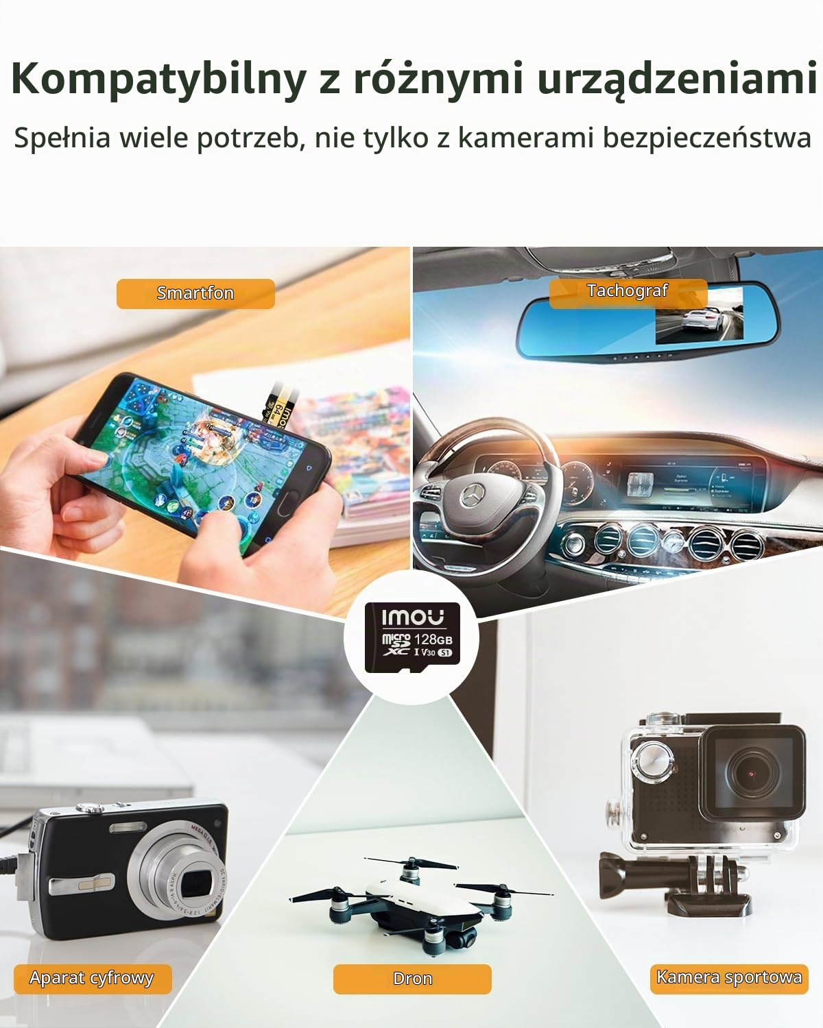 Imou Karta pamięci SDXC 128 GB, karta pamięci SDXC, prędkość Full HD, do 95/25 MB/s, UHS-I, adapter SD do smartfonów, tabletów, kamer sportowych, dronów