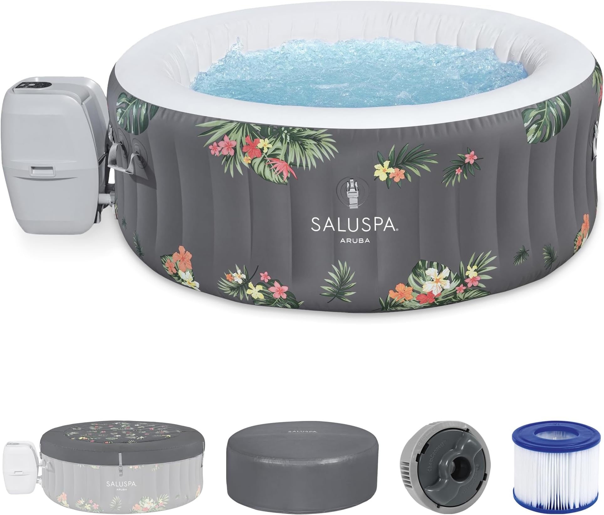 Bestway SaluSpa Aruba 2 to 3 Person Inflatable Hot Tub, Round Energy-Efficient Portable Outdoor Spa with 110 AirJets, 67" x 26"