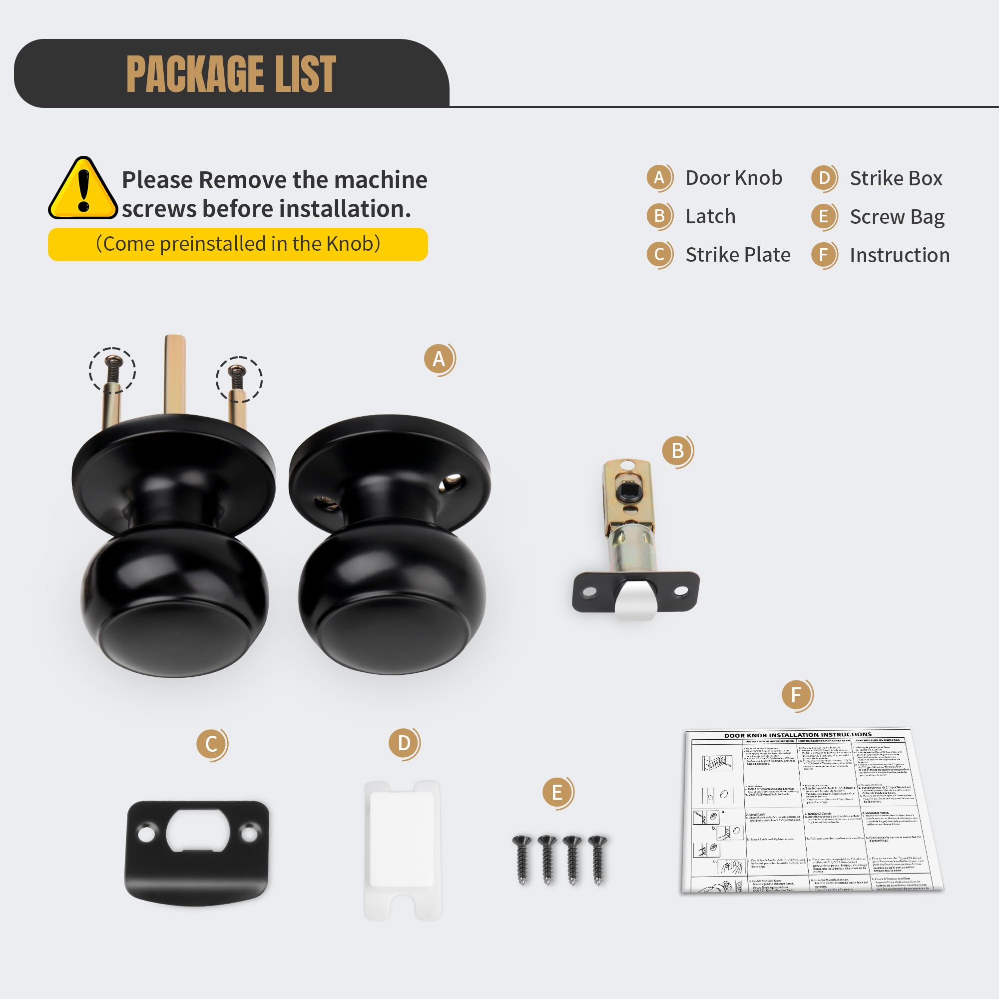 Matte Black Passage Door Knob - No Key Required -6