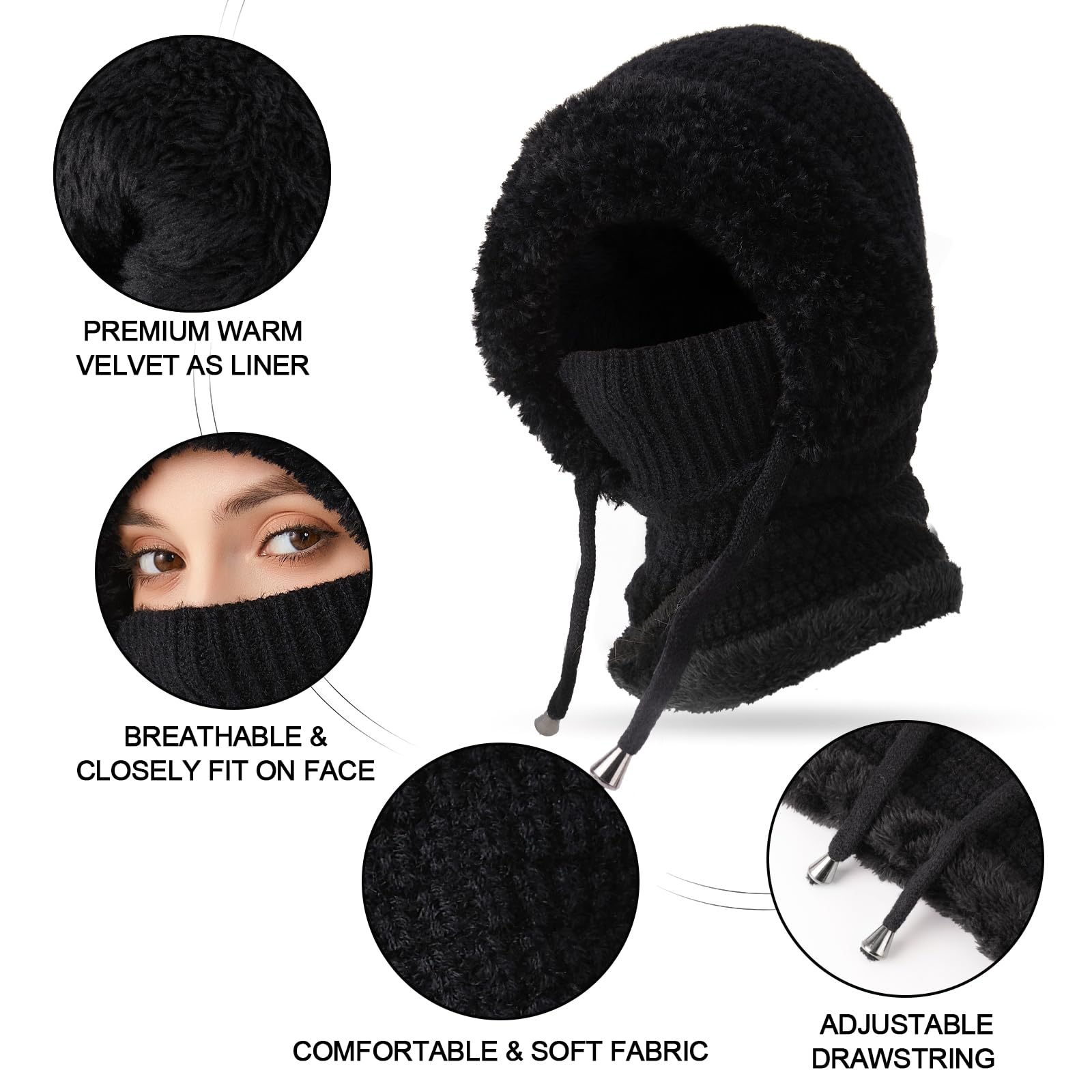 TAGVO Pasamontañas Invierno para Mujer, Pasamontañas Termico Capucha Polar Balaclava Multifuncional para Clima Frío Esquí al Aire Libre Montaña Senderismo