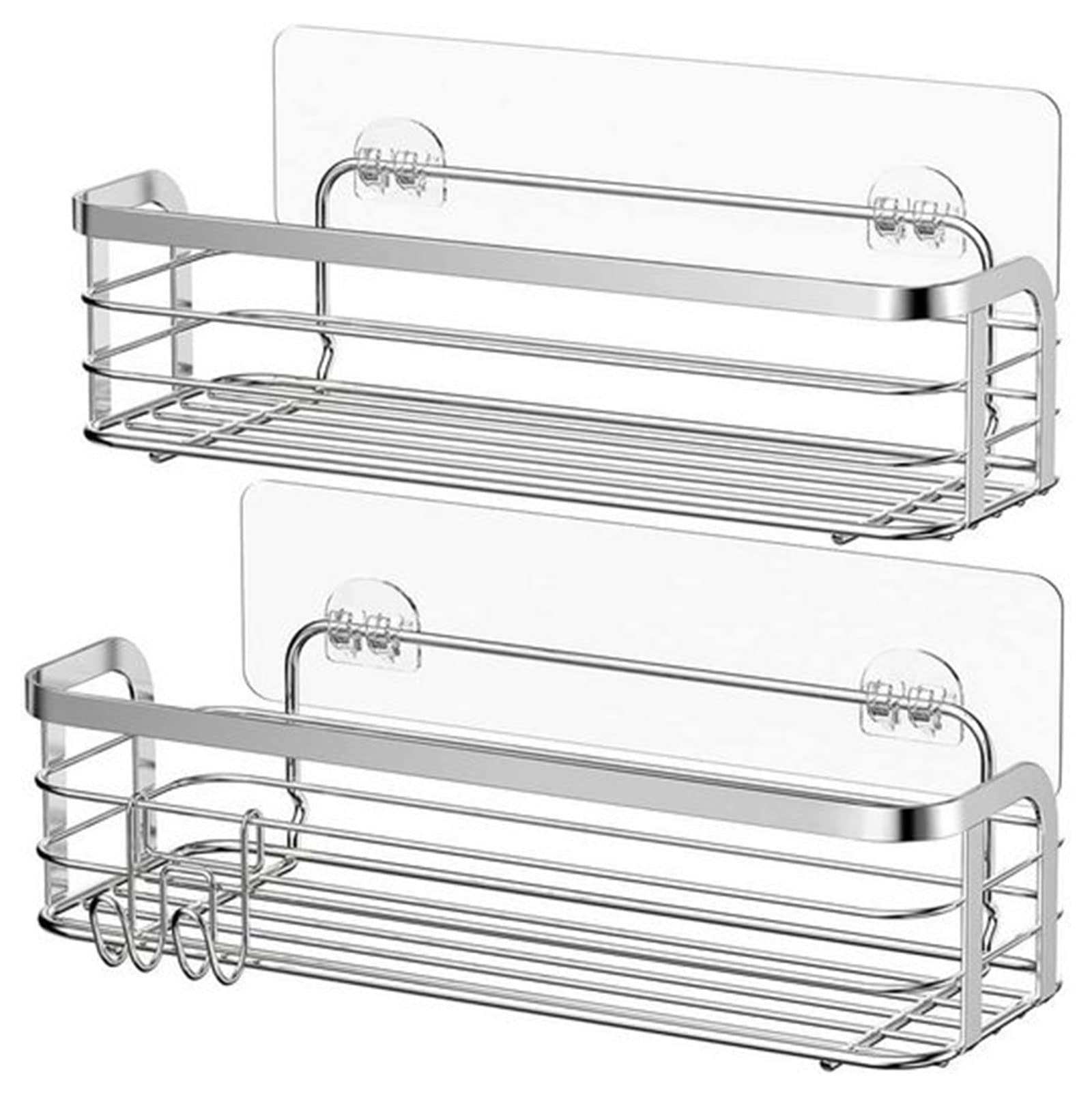ZJHFFFG Shower Caddy with 2 Hooks Shower Shelf Bathroom Accessories Organiser Storage Kitchen Rack Rustproof No Drilling Stainless