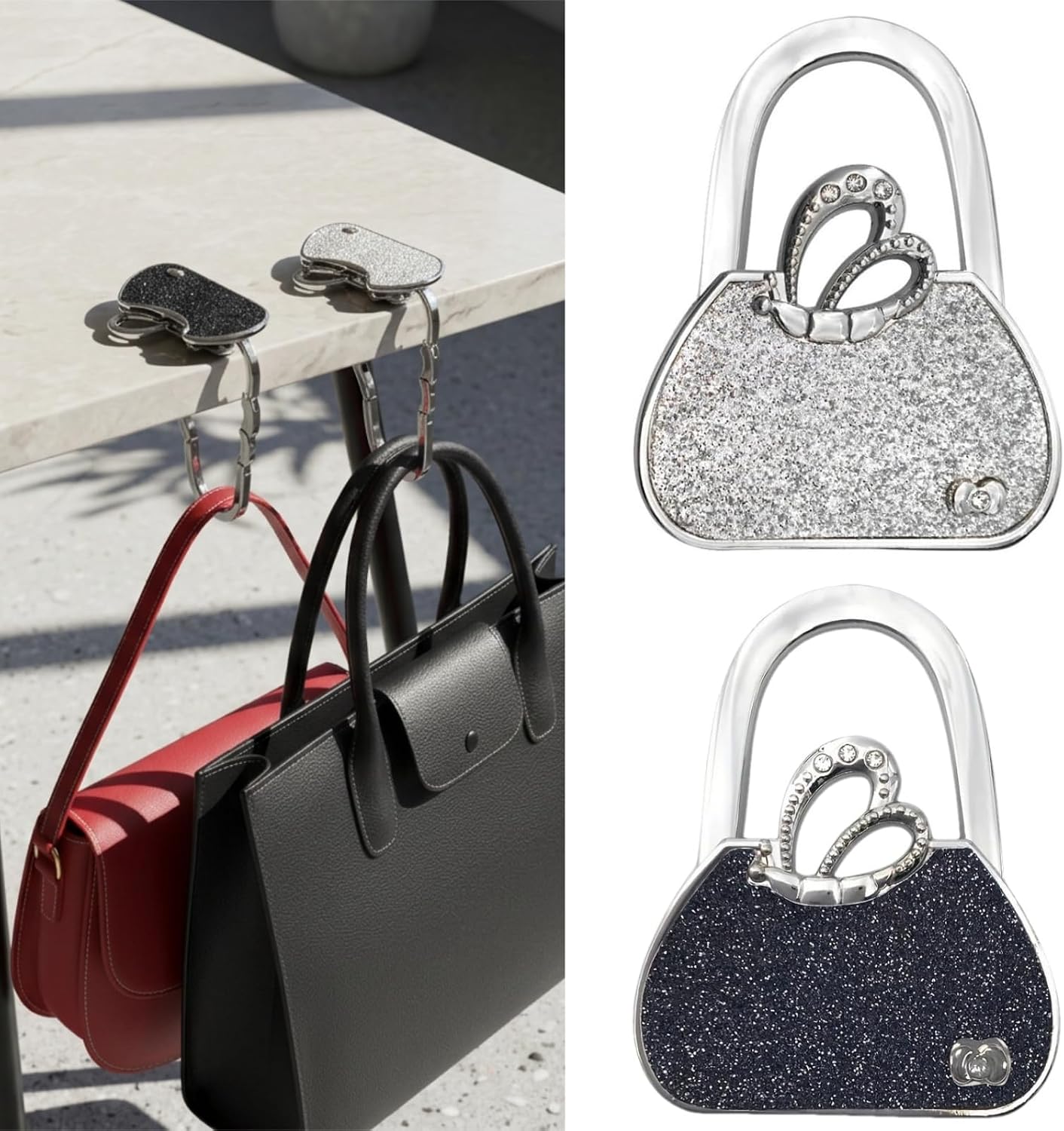 Foldable Purse Hook for Table – Butterfly Flower Handbag Hanger Holder, Portable Desk Bag Hook for Women, Keep Purse Safe & Clean at Restaurant Office Bar, Unique Gifts for Her (Red + Pink)
