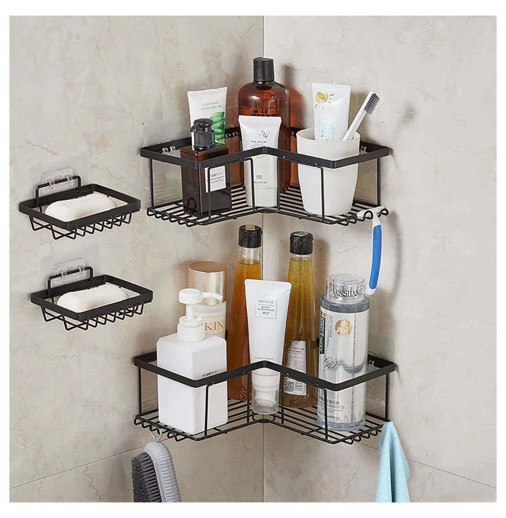 Corner Shower Caddy 4-Pack Adhesive Shower Organizer Rustproof Shower Shelves for Bathroom - Space Saving Storage