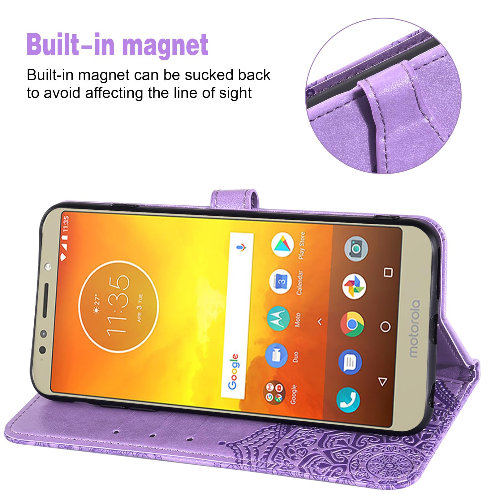 TIANCI Flip Handyhülle Für Motorola Moto G6 Play/E5 – Mit 3 Kartenfächern, PU-Leder, Stoßfest