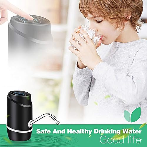 5 Gallon Electric Drinking Portable Water Dispenser, Universal USB Charging Water Bottle Pump For 2-5 Gallon With 2 Silicone(Black)