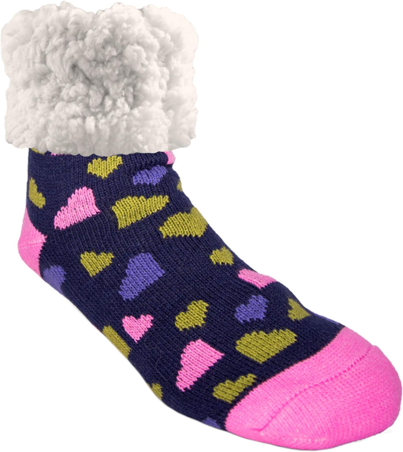 Pudus Cozy Winter Slipper Socks Women & Men w Non-Slip Grippers Faux Fur Sherpa
