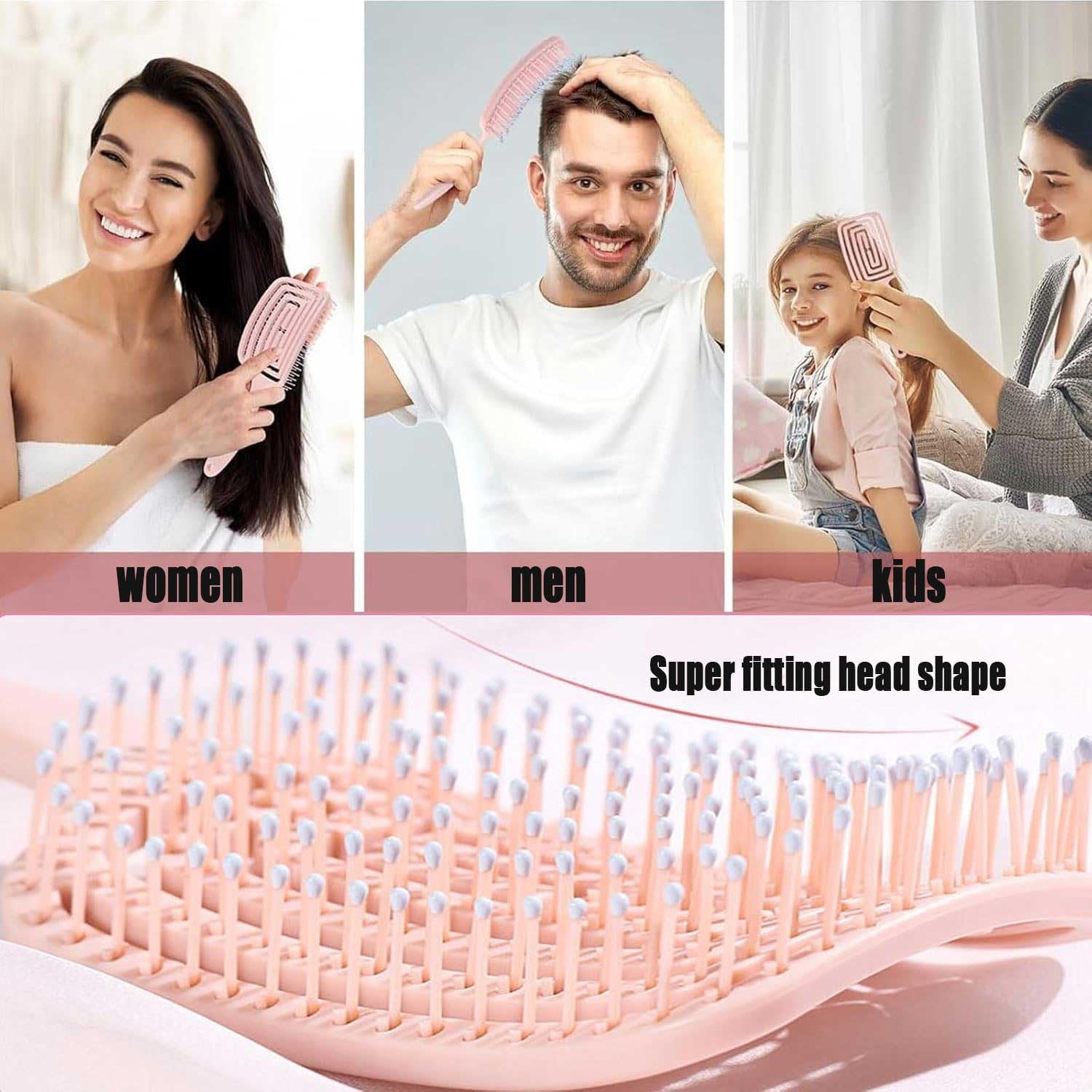Hair Brush Soft Massage Comb Does not Pull on Hair for Curly Straight Black Natural Women Men Wet and Dry Hair Glide Through Tangles Knots with Ease (Pink) - Image 4