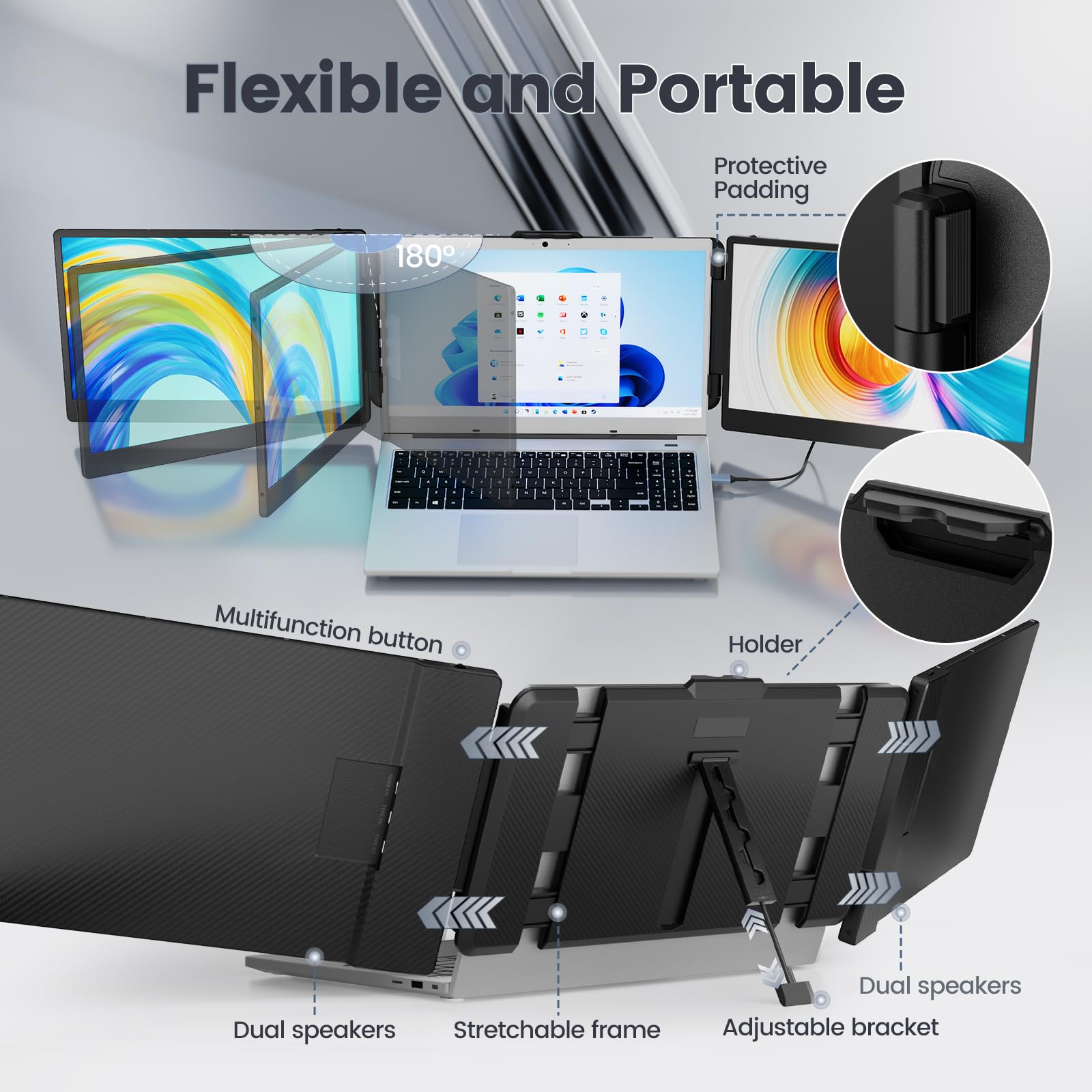 Teamgee Monitor Portatile per Laptop, Portable Monitor Schermo Doppio FHD 1080P IPS da 14" con Doppi Altoparlanti, Display HDMI/USB-A/Type-C Plug and Play da 13" a 17" (Mac, Wins, Android, Dex)