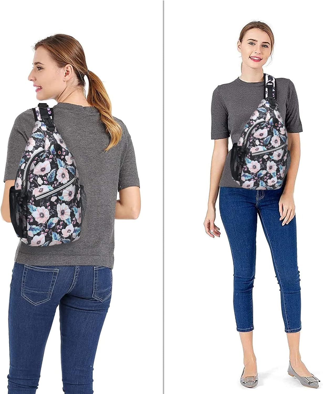 MOSISO Sling Backpack, Multipurpose Travel Hiking Daypack Rope Crossbody Shoulder Bag, Windflowers - Image 6