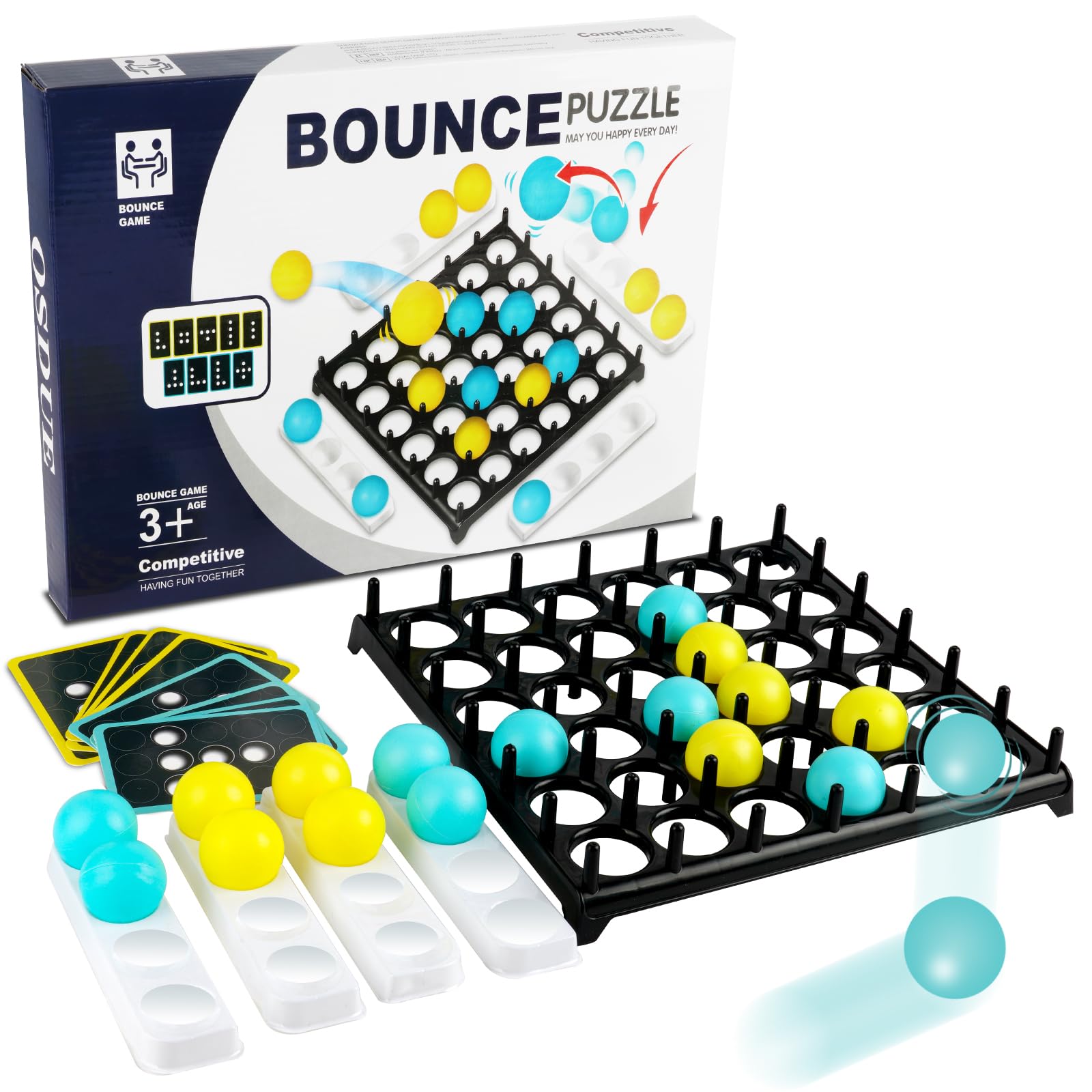 OSDUE Desktop Bounce Ball Game With 16 Balls, 9 Challenge Cards for 2-4 Players - Ping Pong Table Top Game for Kids, Girls, Boys & Family