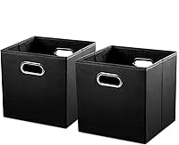 Vista 11 de PRANDOM Contenedores plegables de cuero de 11 x 11 pulgadas [paquete de 2] cestas de almacenamiento de tela, cajones con asas de algodón