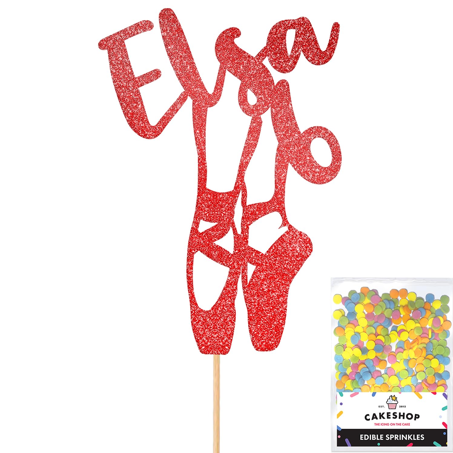 Personalised Ballet Dancer Gymnastics Glitter Cake Topper - Red Custom Age & Name Glitter Cake Decoration and Sprinkles - Happy Birthday Decorations - Personalised Toppers for Cakes by Cakeshop