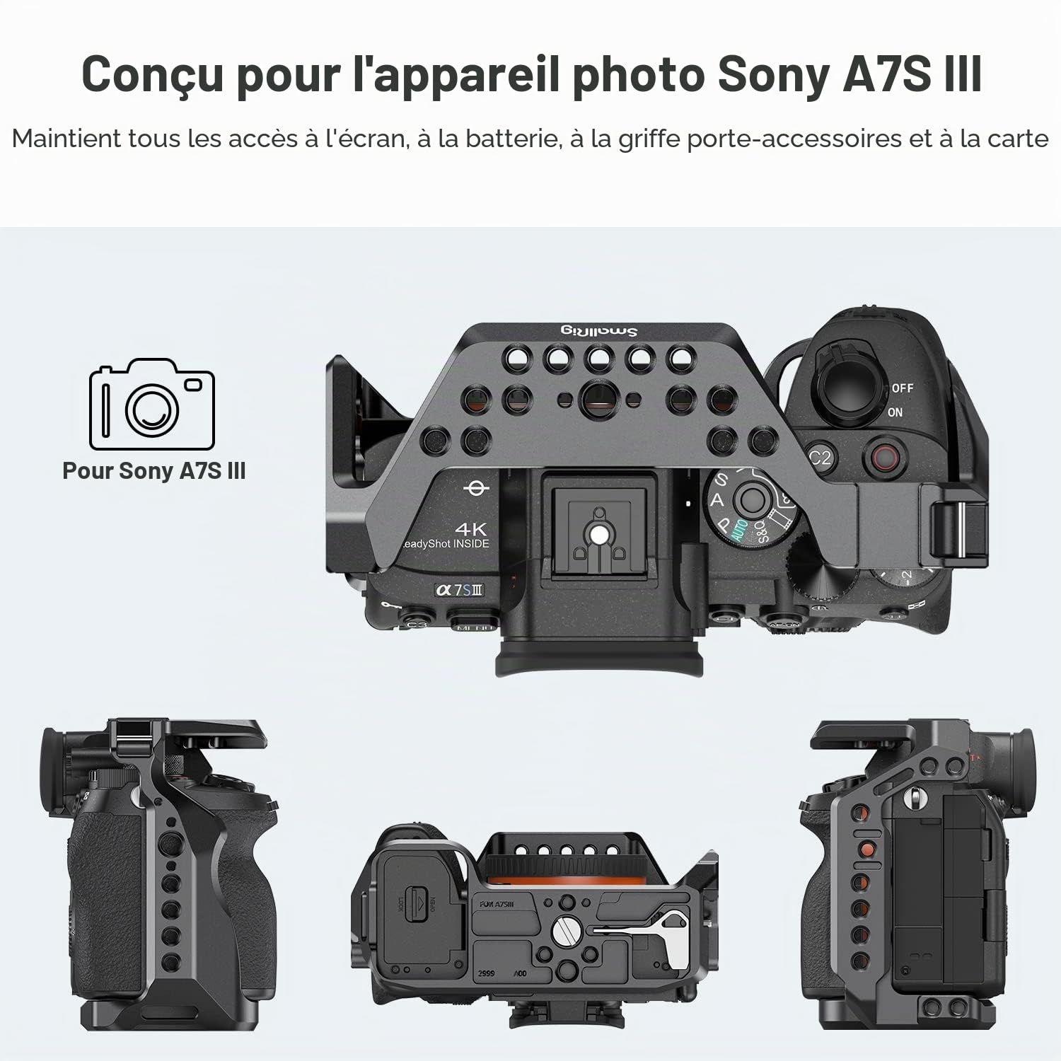 SMALLRIG A1 Cage avec Rail NATO Intégré et Support de Cold Shoe pour Sony A1 & A7S III - 2999