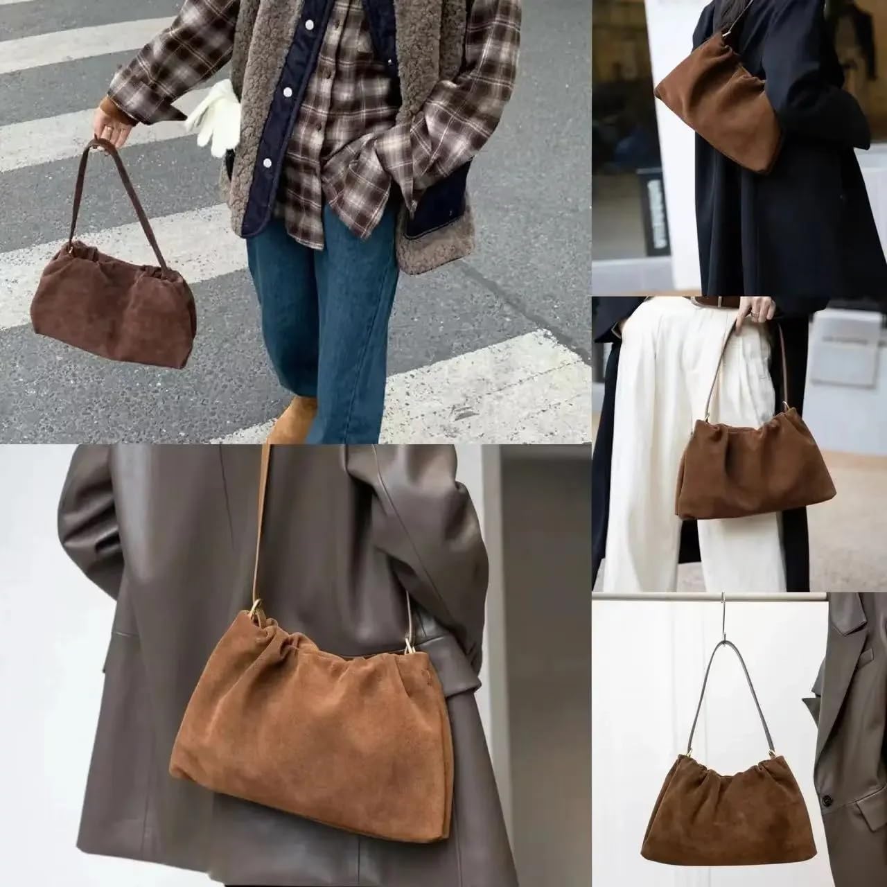 Geraffte Unterarm-Tragetasche aus mattem Leder mit zwei Riemen for Damen