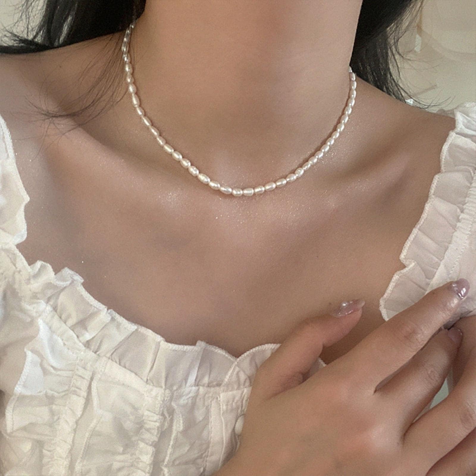 Nueva Barroca collar con colgante de piedra lunar de perlas naturales de agua dulce, geométrico Irregular para mujeres y niñas, joyería de fiesta-12