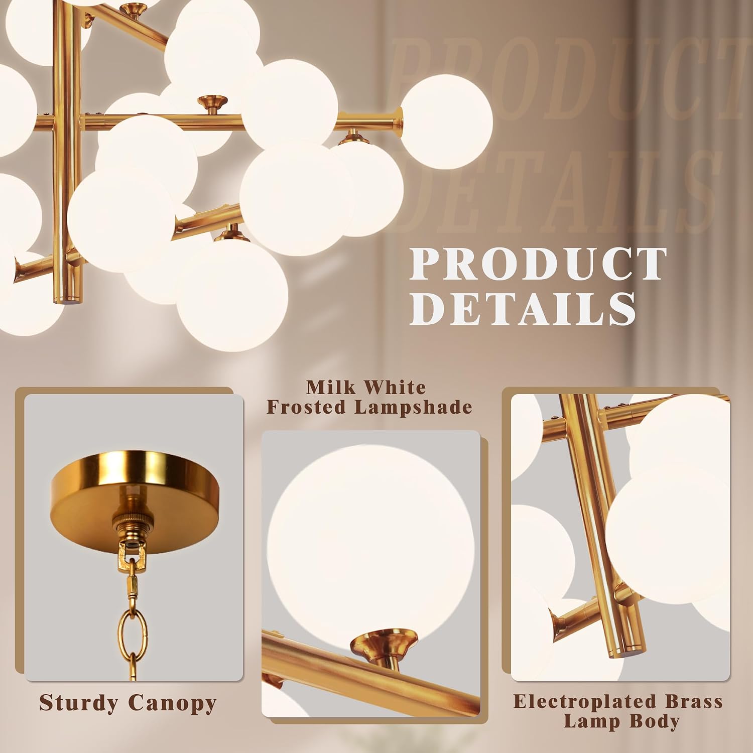 Gold Sputnik Chandeliers,30 Lights Large Chandeliers for High Ceilings 43" Milk White Glass Globe Chandelier for Dining Room Light Fixture Modern Foyer Chandelier for Living Room, Electroplated Brass