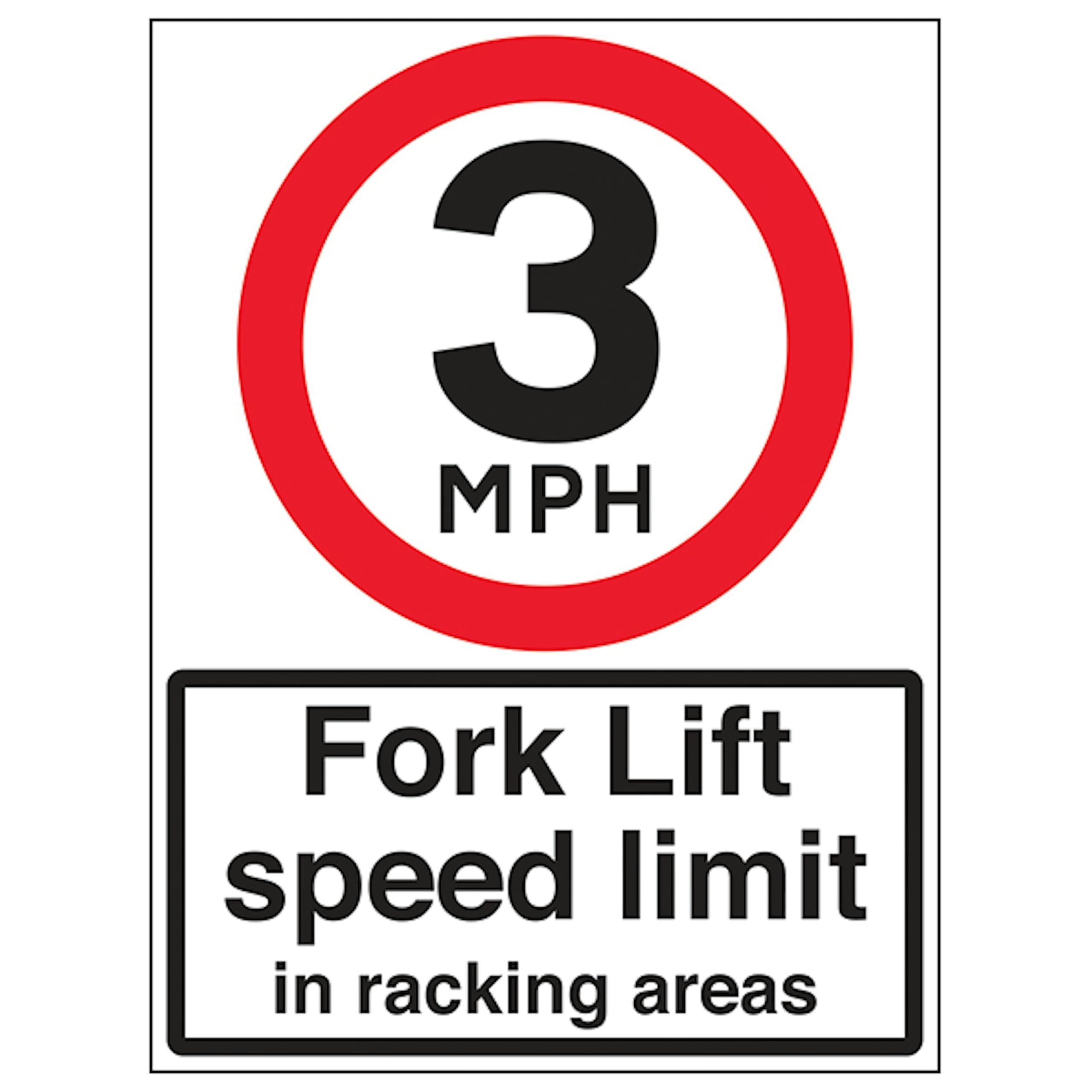 V Safety 3 MPH Fork Lift Speed Limit 450 x 600 mm - 3mm Reflective Aluminium Composite Safety Sign