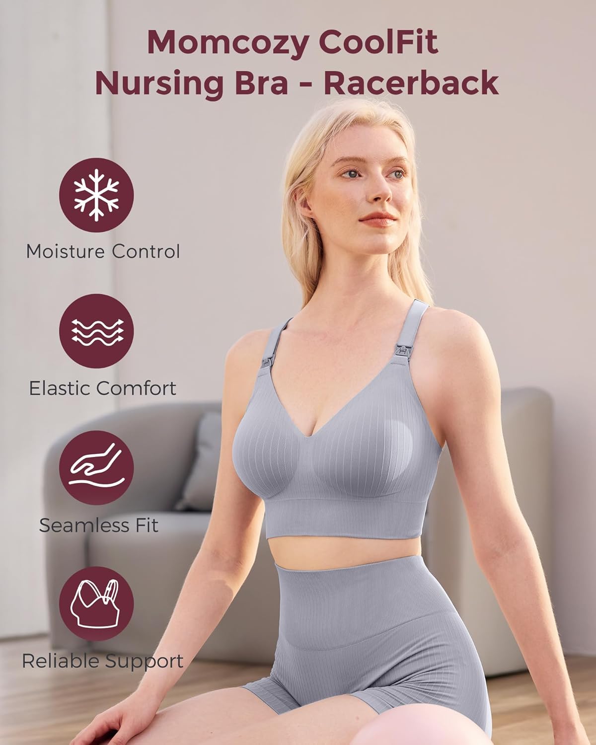 Momcozy Nursing Bras for Breastfeeding, Ribbed Maternity Bra with Racerback, Soft Stretchy Nursing Sports Bra for Yoga - Image 6