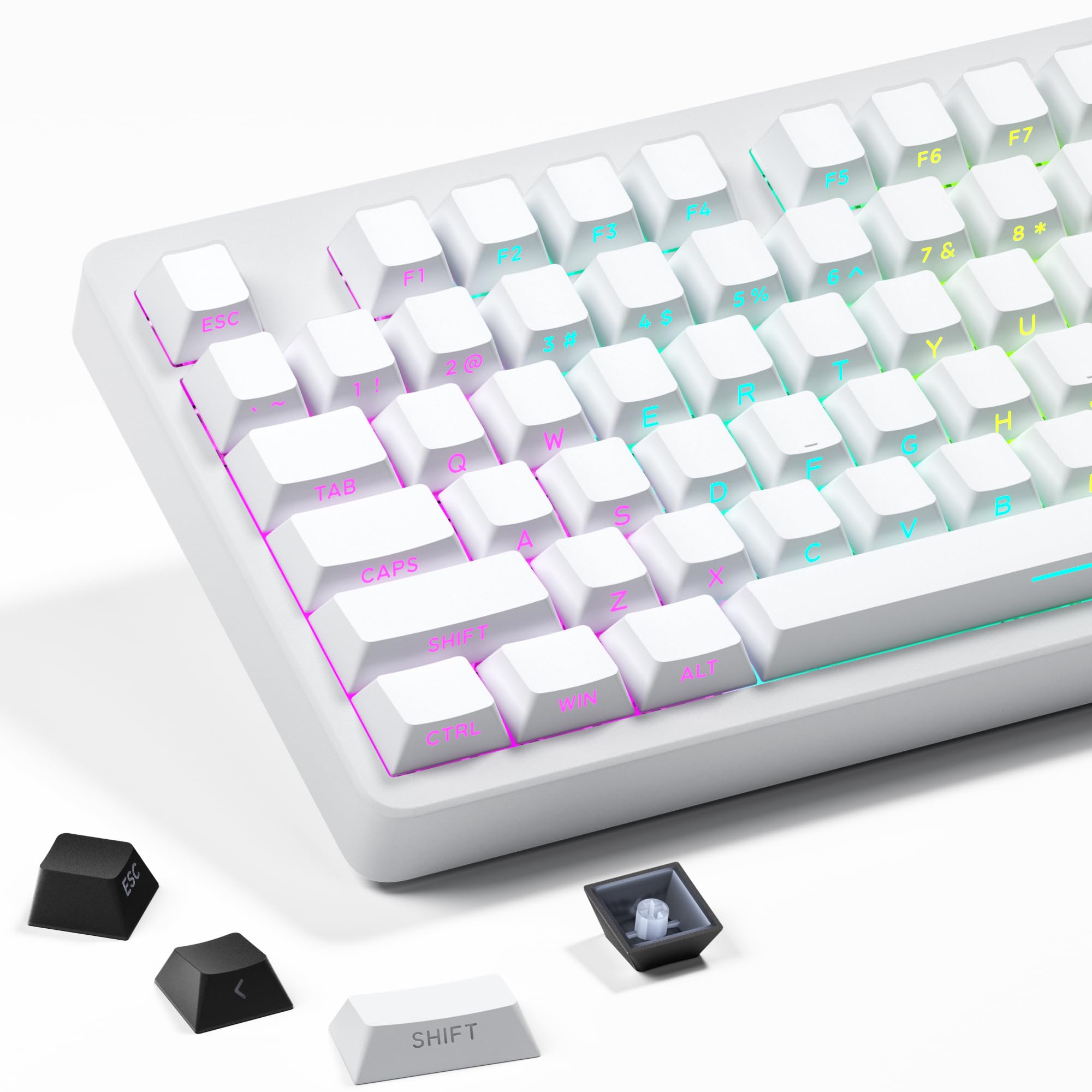 XVX White Side Print PBT Keycap Set - Double Shot Shine Through Custom 136 Keys, OEM Profile, Minimalist Style Phantom for Mechanical Keyboards