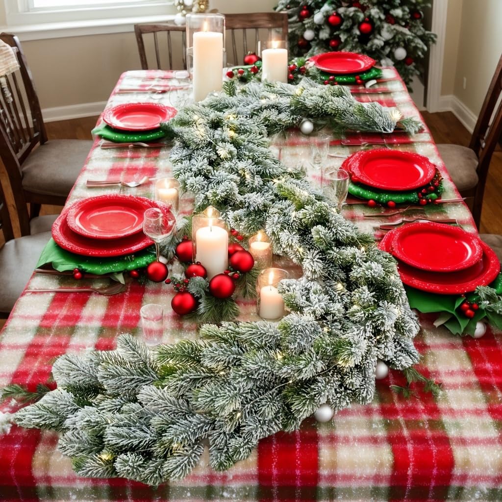 Christmas Garland Flocked Garland Snow Pine Garland 78 inch Christmas Christmas Pine Garland Xmas Pine Tree Snow for Mantel Fireplace for Christmas Decorations (80 inch Dense Snow Garland)