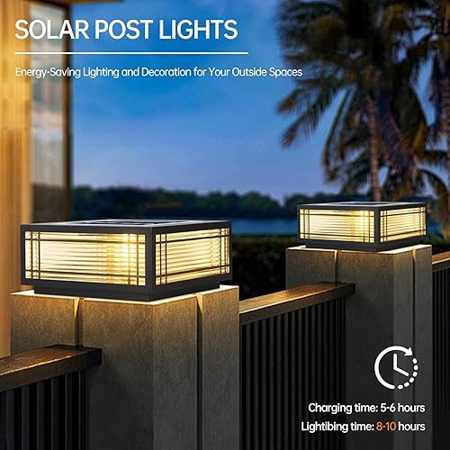 Miniatura 4 de SLAWA Lámpara de poste solar para poste exterior, con tapas de columna de energía solar LED, lámparas de aluminio impermeable para valla de vidrio,
