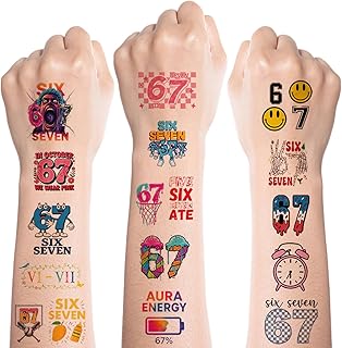 100Pcs 6 7 Meme Temporary Tattoos Stickers Set for Adults Teens, Funny Six Seven Waterproof Party Favors