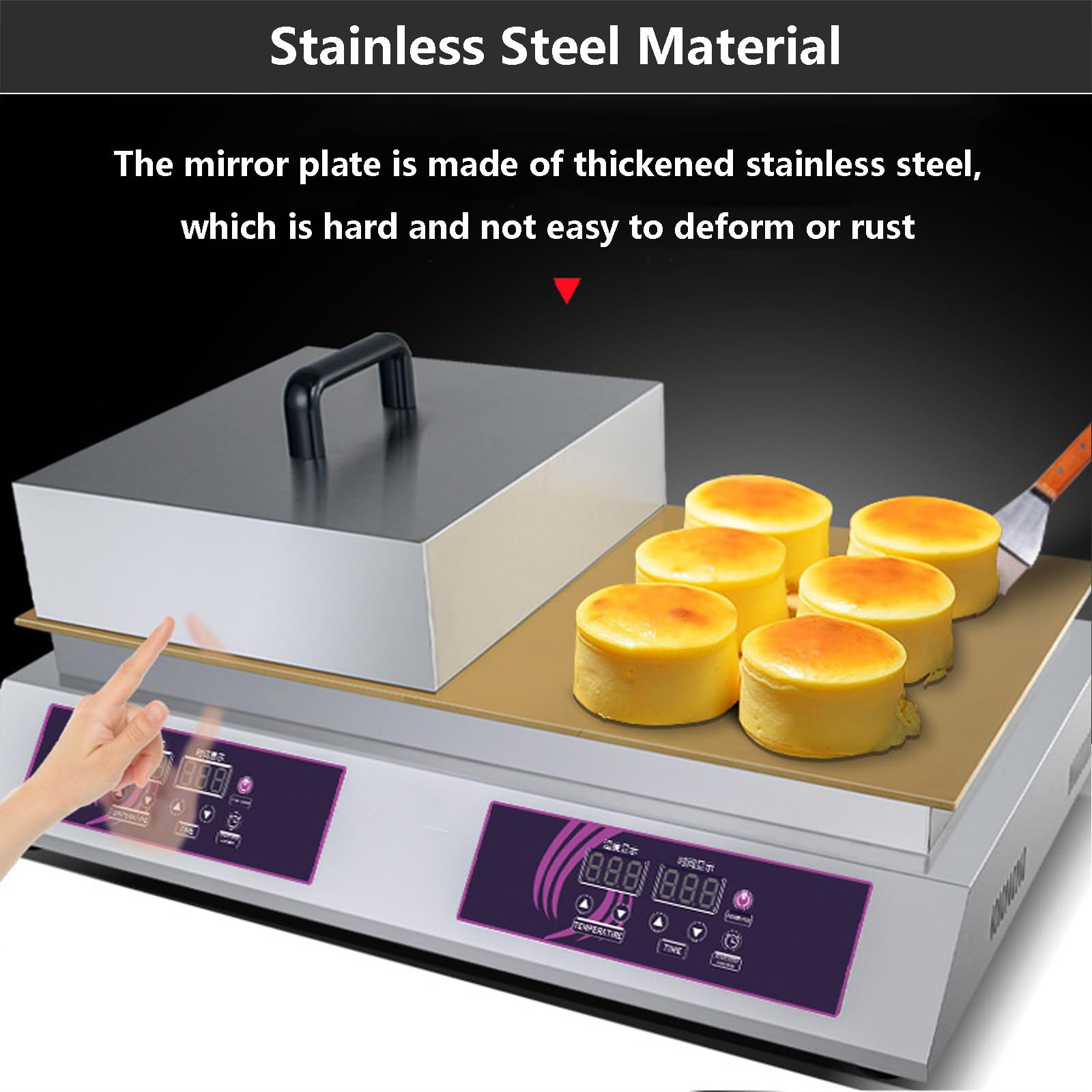 Macchina per Soufflé in Acciaio Inox con Schermo di Visualizzazione Digitale, Macchina Elettrica per Pancake E Waffle, Piastra Riscaldante da Banco per Panetterie, 60 A 240 °C