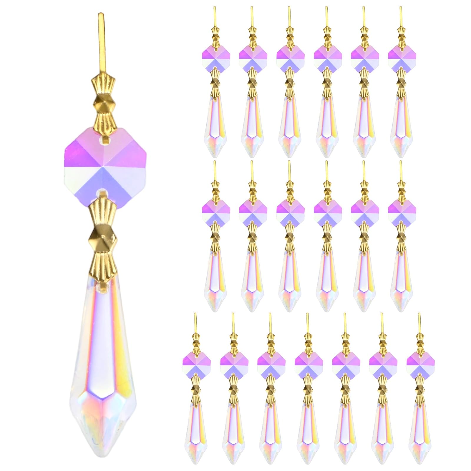 M METERXITY 20-Pack Glass Tip Beads 75mm Chandelier, Dreamy Purple