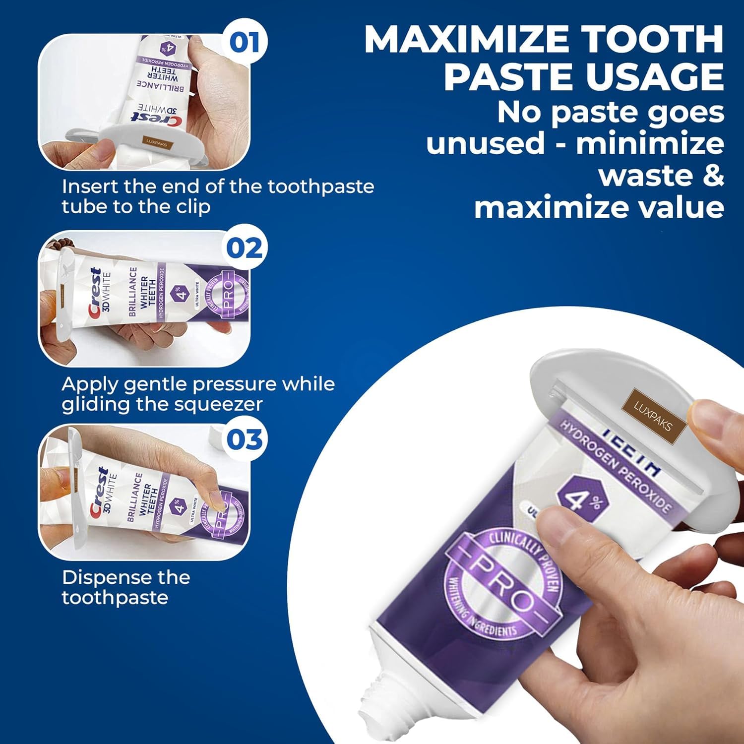 CRST 3D White Brilliance Pro Ultra White Teeth Whitening Toothpaste, 3.8 oz Bundled with LUXPAKS Toothpaste Squeezer – Active Whitening Protection, Deep Clean System