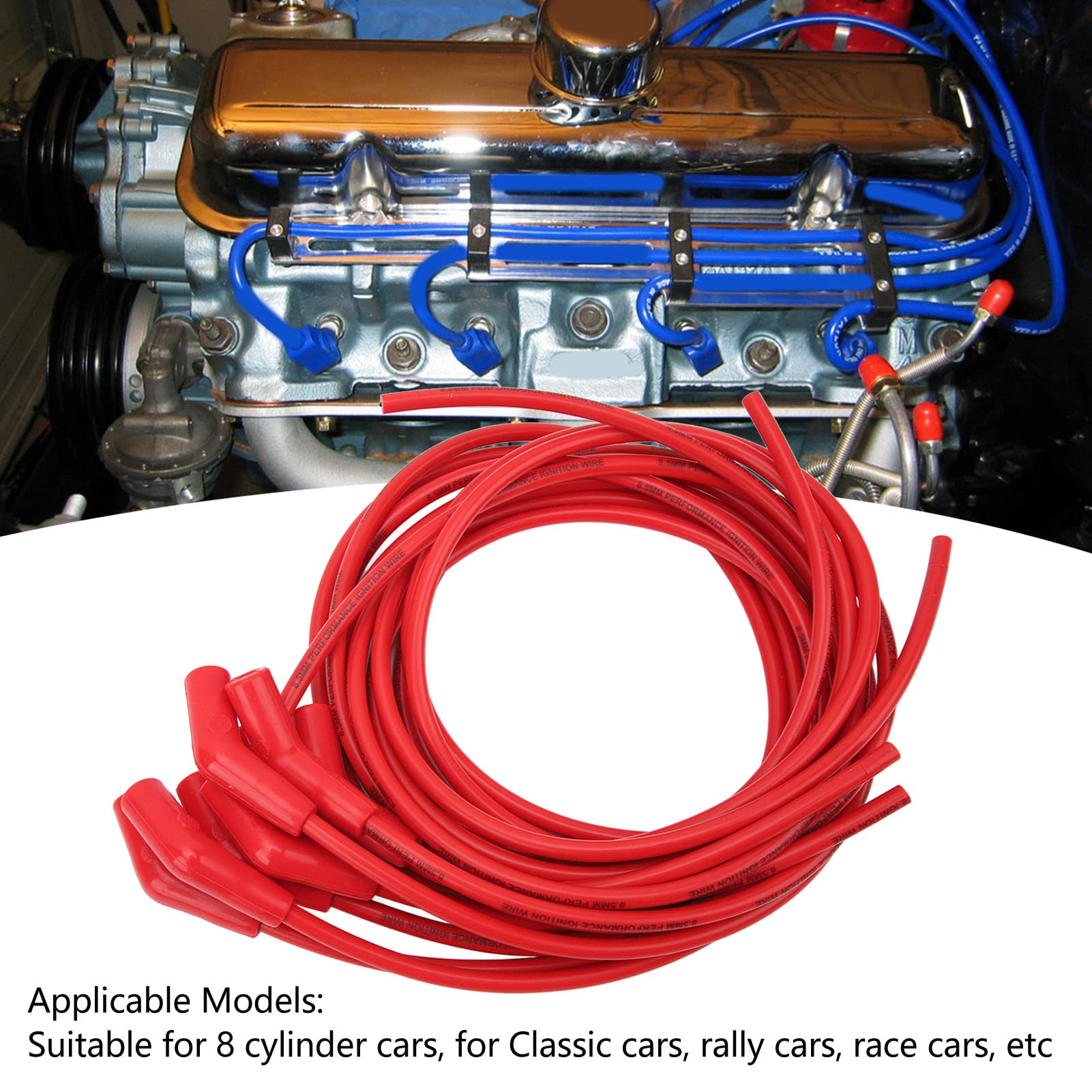 Kit filo di accensione, kit di filo di accensione candela anti-invecchiamento flessibile 8,5 mm di diametro per auto a 8 cilindri (rosso)