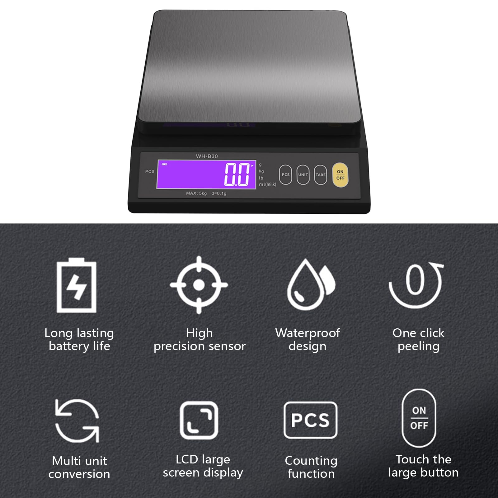 Dispositivo de pesaje de cocina recargable, pesador electrónico, báscula digital de alimentos para entusiastas de la repostería