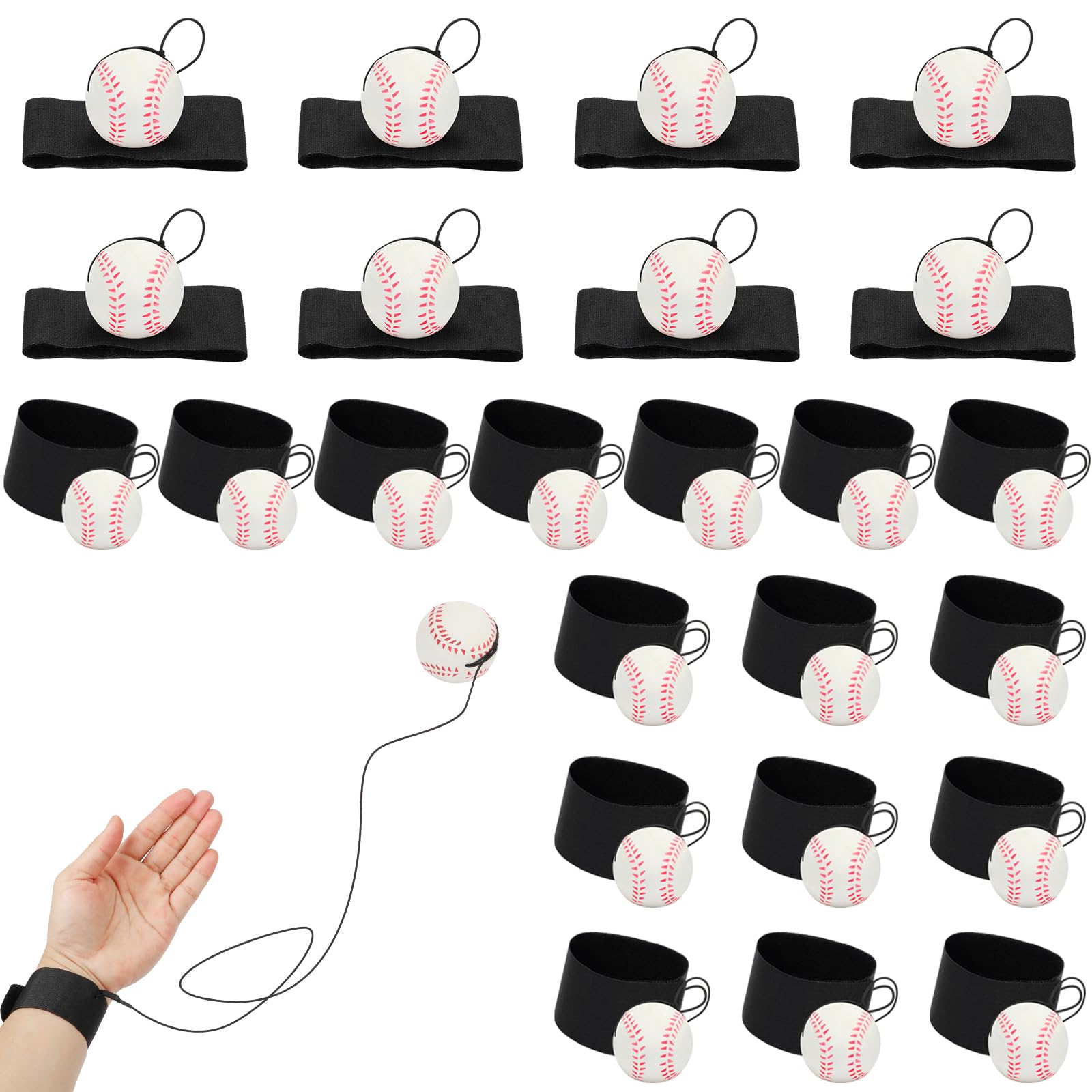 HEYTIMI 12/24/48 PCS Baseballs Wrist Return Ball on a String 1.85 Inch Rebound Bouncy Ball with Strap Sport Soccer Tennis Party Favors, Wrist Exercise