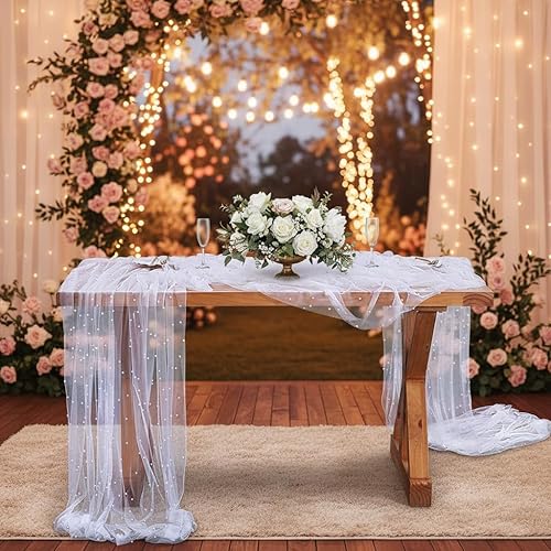 Miniatura 3 de Table Runner Wedding Arch Decorations Table Line Bridal Shower Decor Fabric Romantic Pearl Lace Tablecloth for Events Embroidered Sheer Wrinkle Free