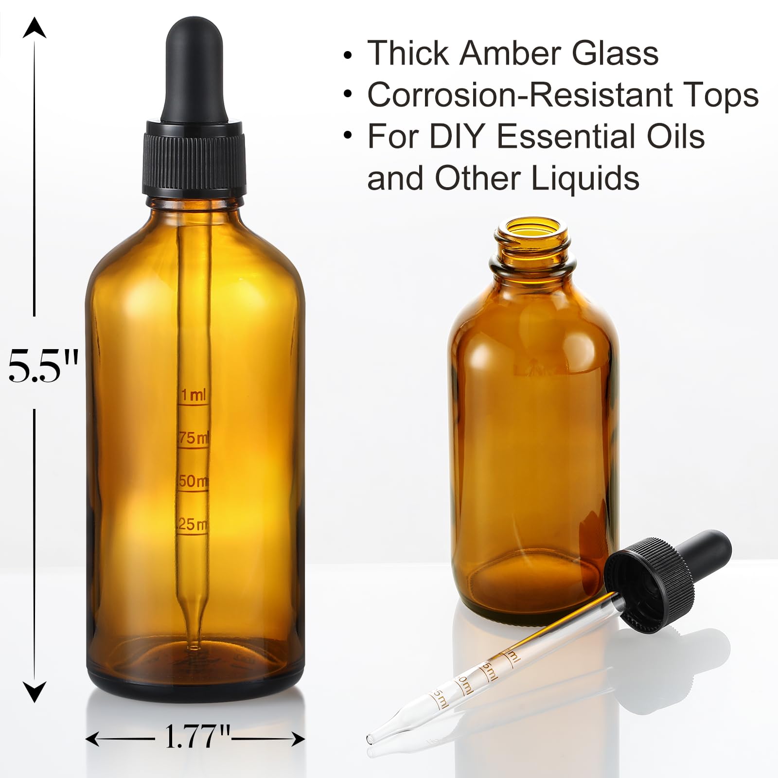 4 Pack, 100ml Dropper Bottles with 2pcs Glass Pipettes(1ml) - Essential Oils Bottles for Health, Personal Care & Beauty - 3.4oz Thick Dark Amber Glass Tincture Bottle with Eye Droppers, Leakproof 3