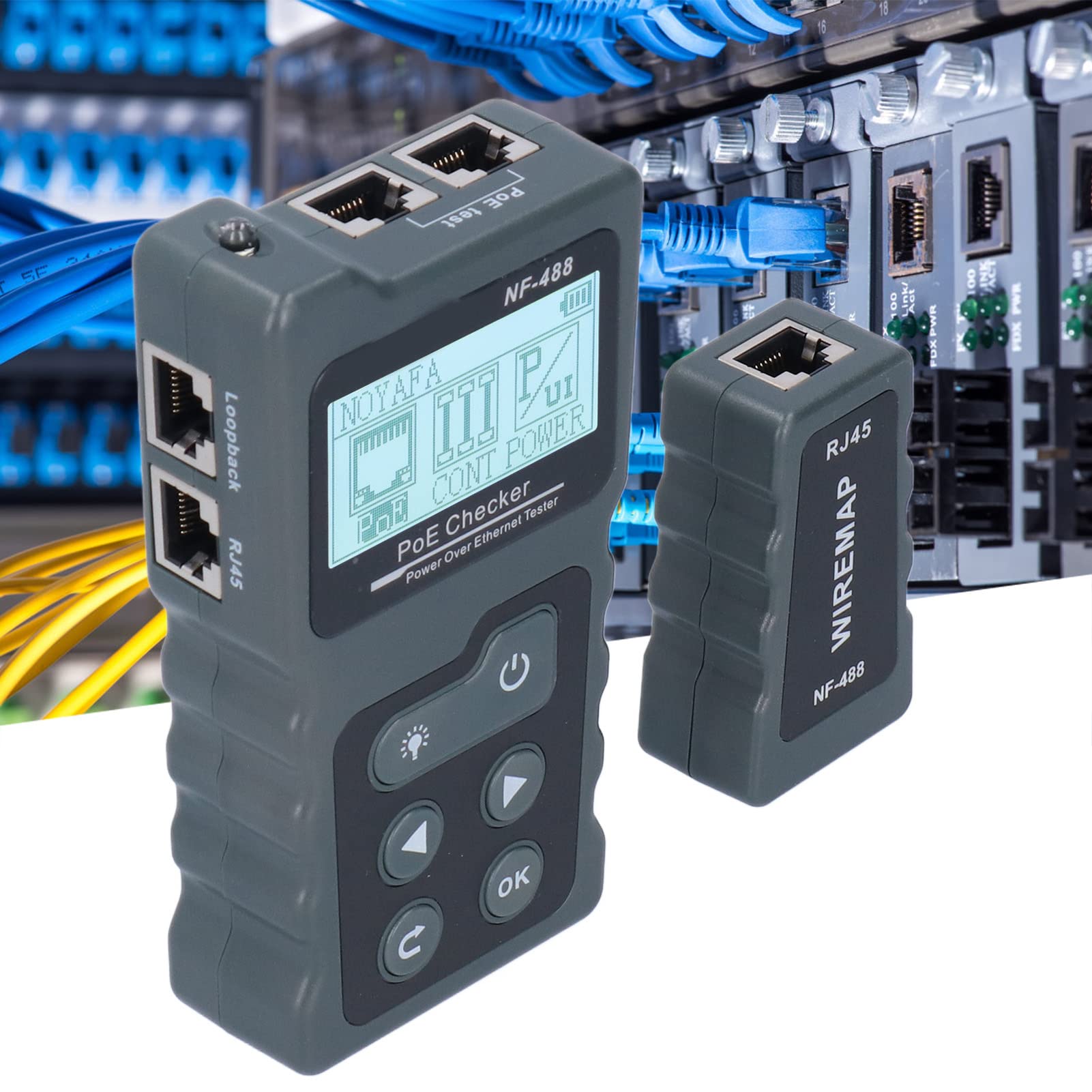 Tester Okablowania Sieciowego NF‑488 LCD Tester POE Ethernet Automatyczna Identyfikacja Tracer Przewodów Ethernet Detektor POE Inline Tester dla Power Over Ethernet