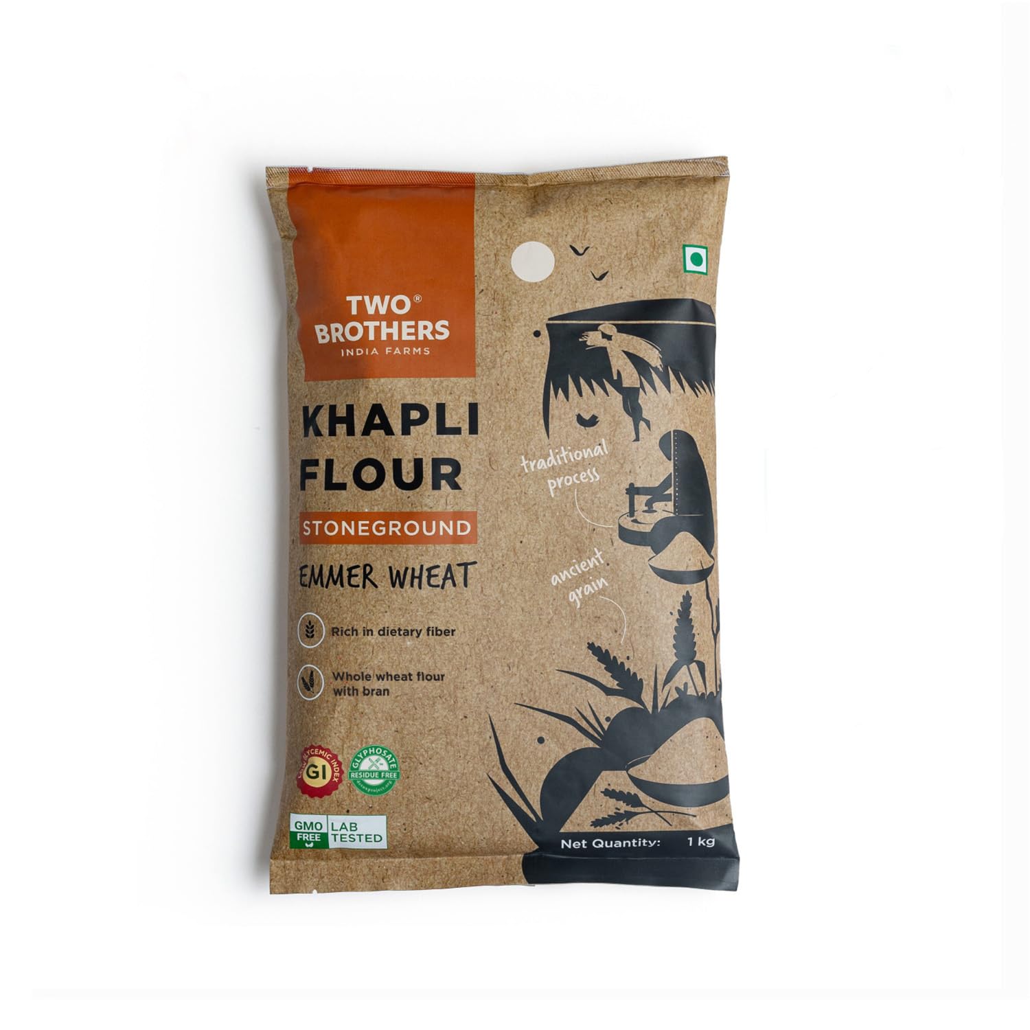 Two Brothers Organic Farms - Khapli Wheat Flour (1 kg) | High Dietary Fiber for Easy Digestion | Stoneground Emmer Wheat Flour | Khapli Atta-image-10