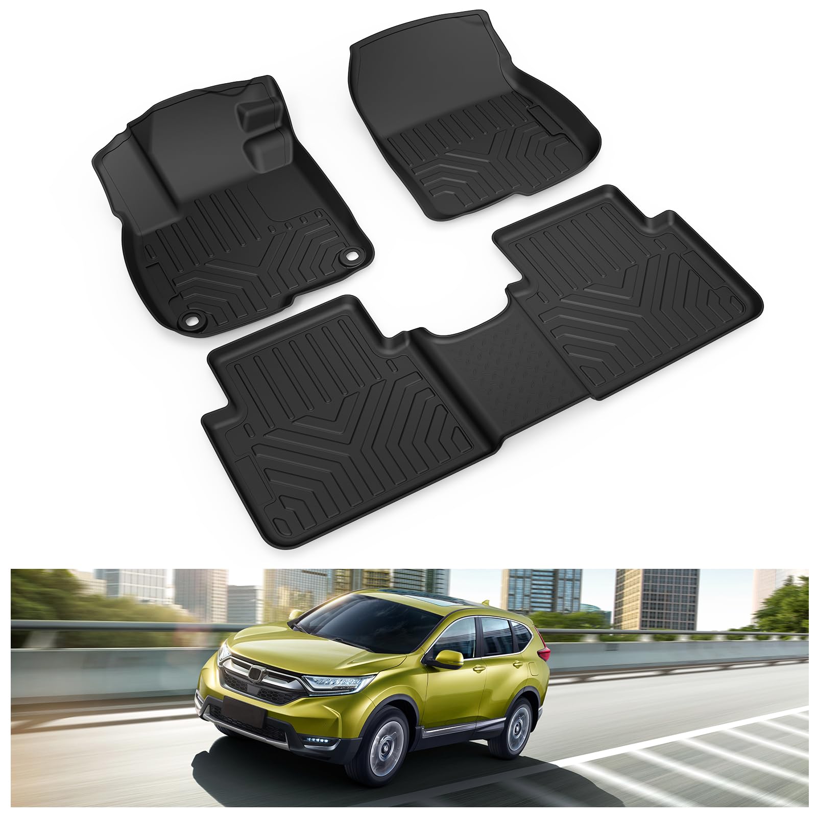 KIWI MASTER Floor Mats for 2017-2022 Honda CR-V, Custom Fit All Weather Car Mats, Heavy Duty TPE Floor Liners, Front & Rear 2 Row, Black