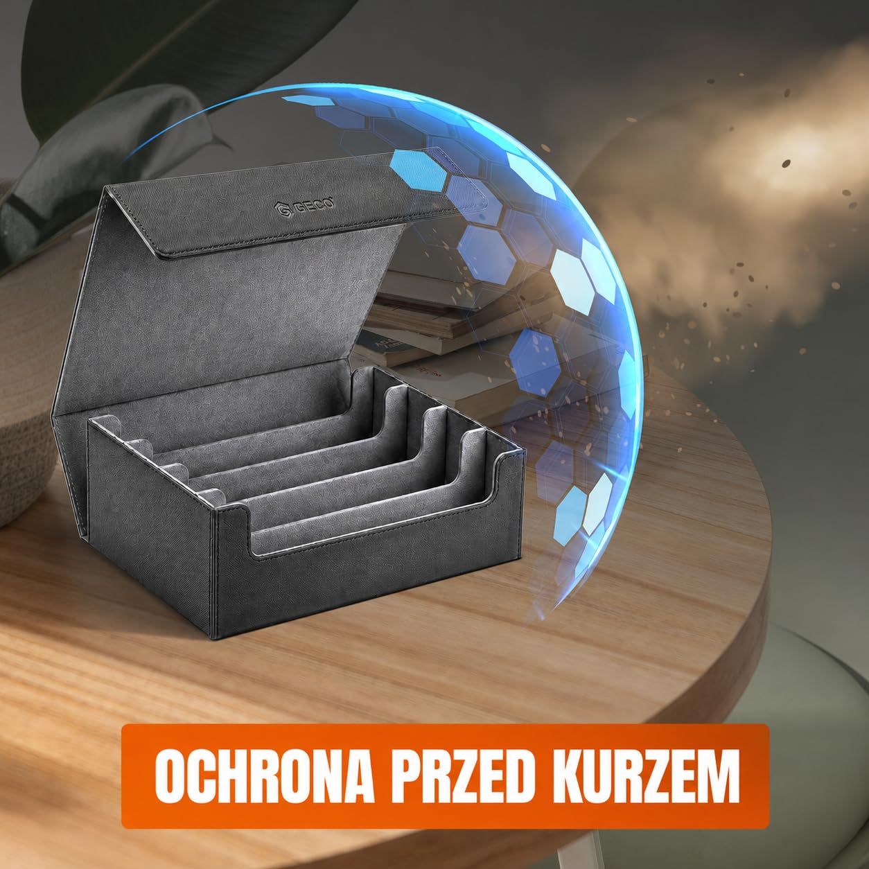 GECO® Pudełko na 2400+ kart kolekcjonerskich – Czarne | Magnetyczny deck box z 12 przegródkami i 4 blokadami – Pudełko premium na karty i akcesoria