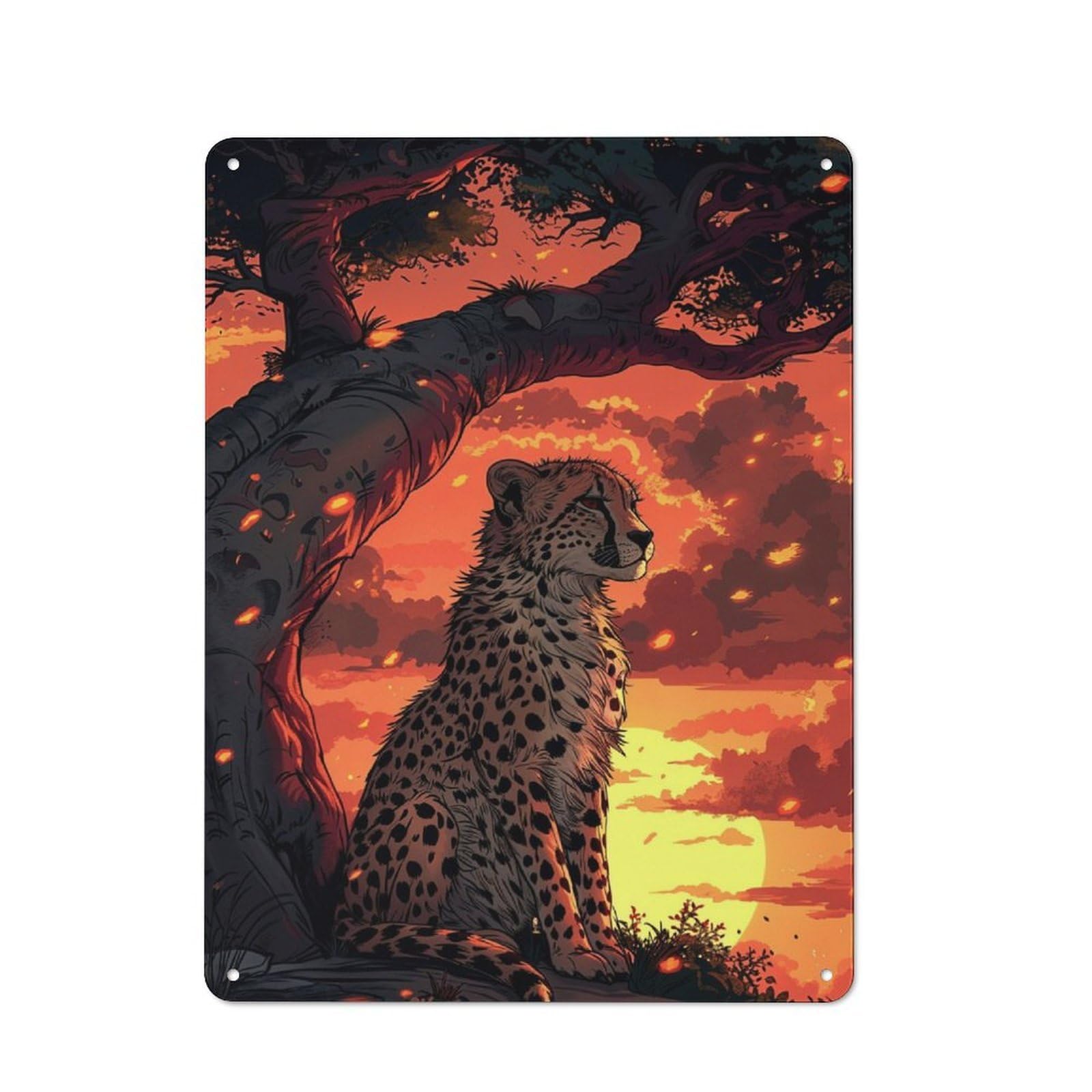 Junmoney Cheetah Sunset For Home Office Or Studio, Retro Metal Wall Sign 40X30cm, For Vintage Wall Decor Fans, For Metal Sign Collectors
