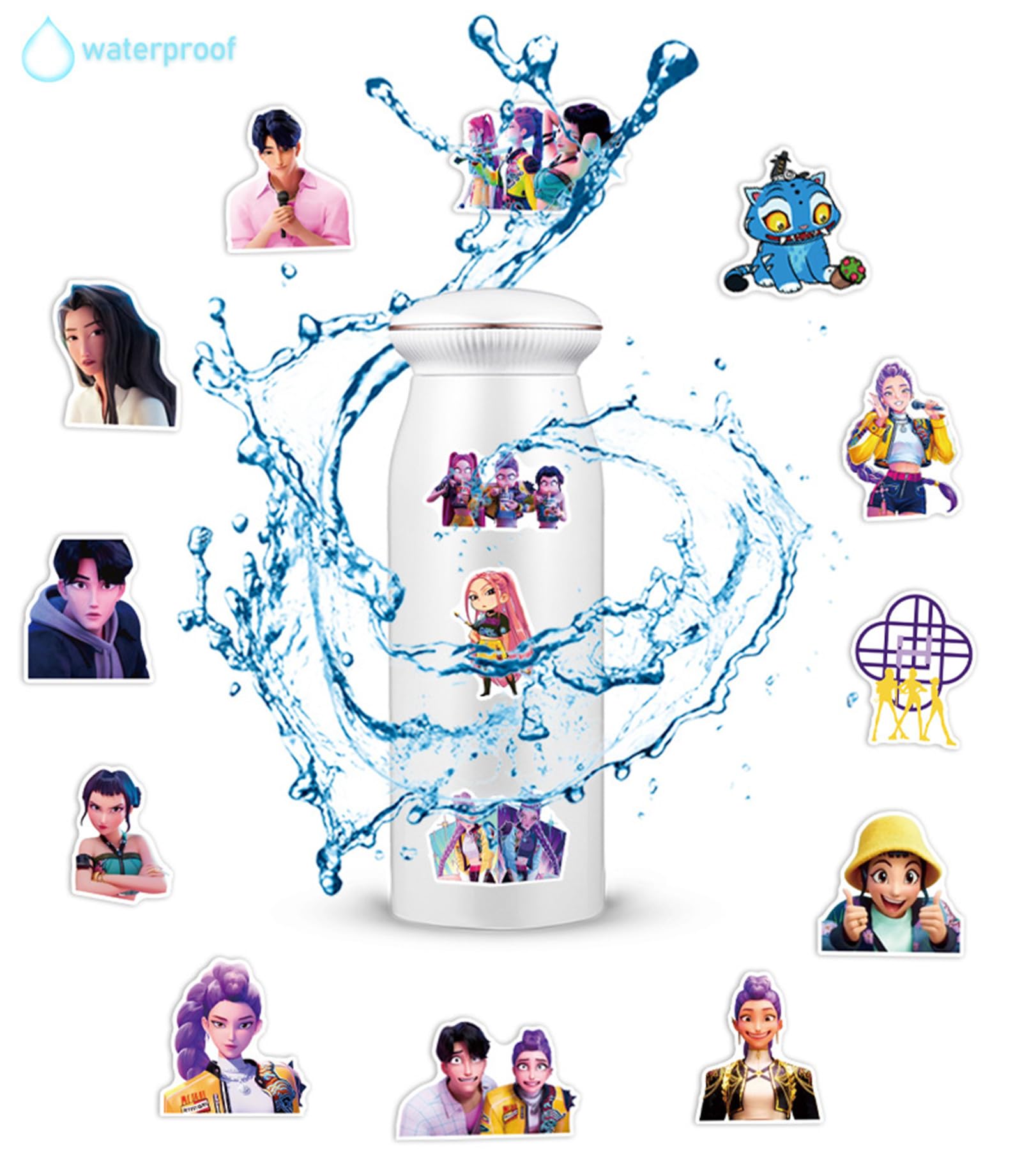 60Pcs Cute Demon Movie Hunters Stickers Cool Stickers, Vinyl Waterproof Character Sticker for Laptop, Guitar, Water Bottle, Birthday Gifts for Girls, Kids, Teens (60) — view 2