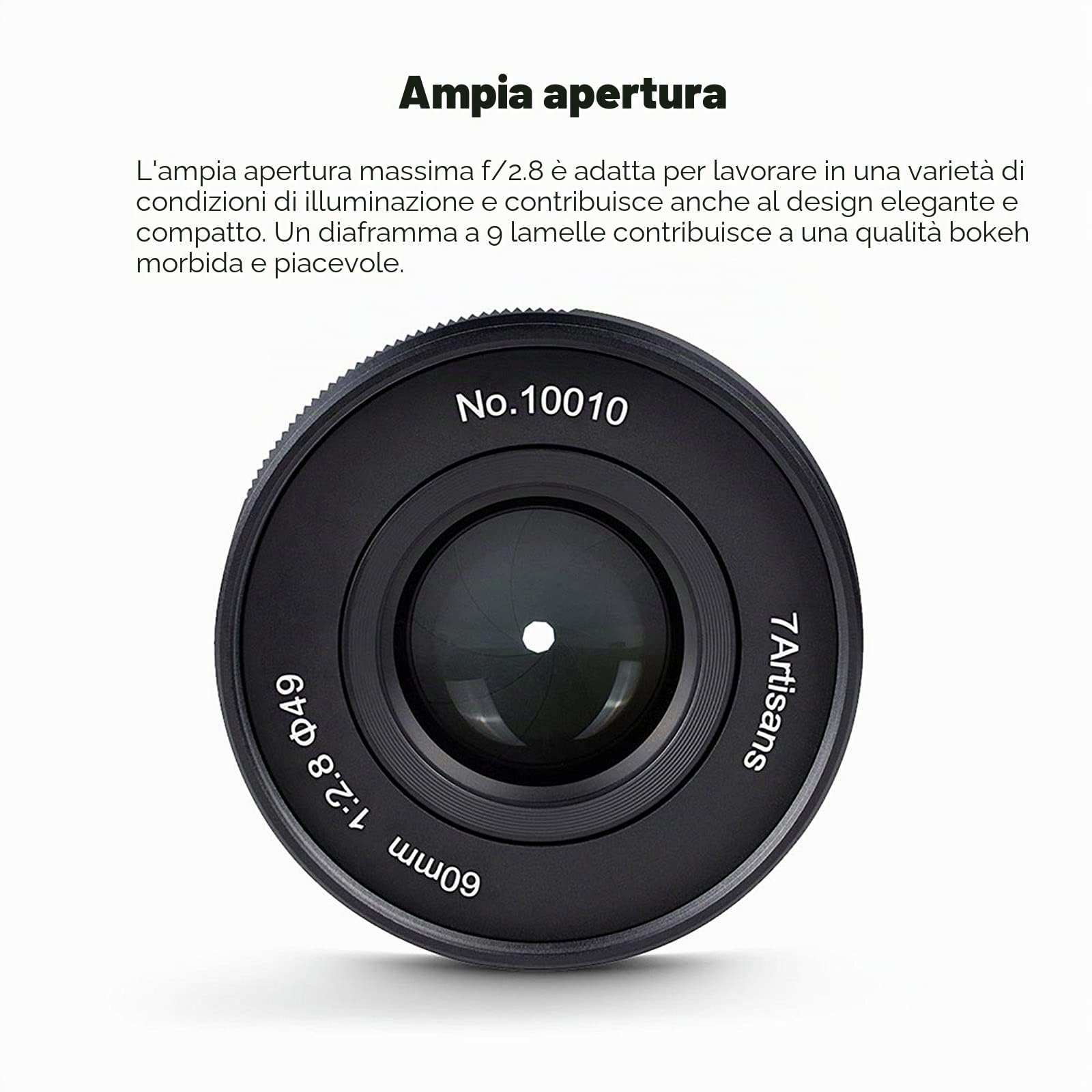 7artisans 60mm F2.8 II V2.0 Obiettivo macro formato APS-C, compatibile con fotocamere Sony E-mount Fotocamere Sony A5000 A5100 A6000 A6100 A6300 A6400 A6500 A6600
