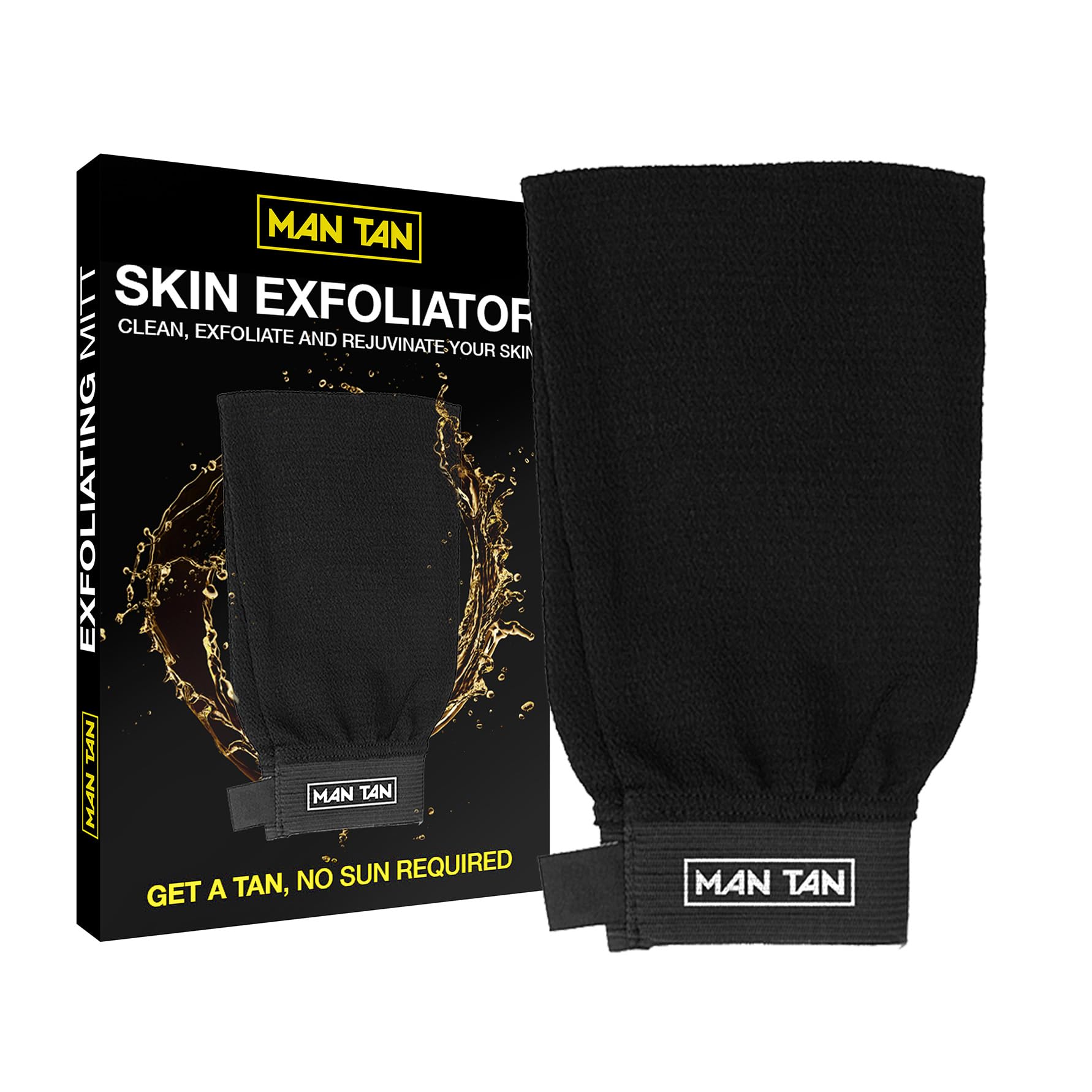 MAN TAN Sunless Tanner Exfoliator Mitt | AMINOTAN Best Clear Self Tan Mousse For Men Works With Hair + Sweat Proof