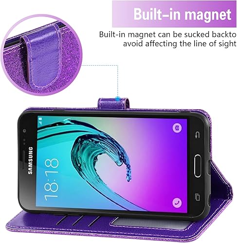 Miniatura 3 de Asuwish Funda de teléfono para Samsung Galaxy J3 2016J 3 VJ36VSkyAmp Prime con protector de pantalla de vidrio templado y cartera con purpurina,