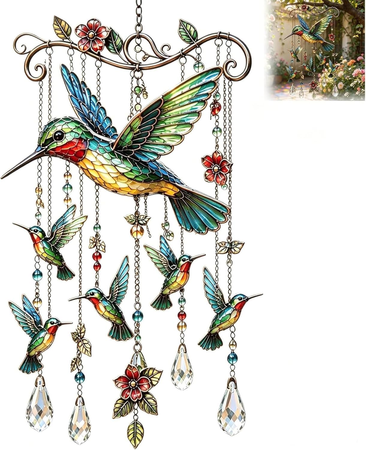 zoocco Hummingbird Wind Chimes Metal 55 x 24cm for Garden Outdoor (A)