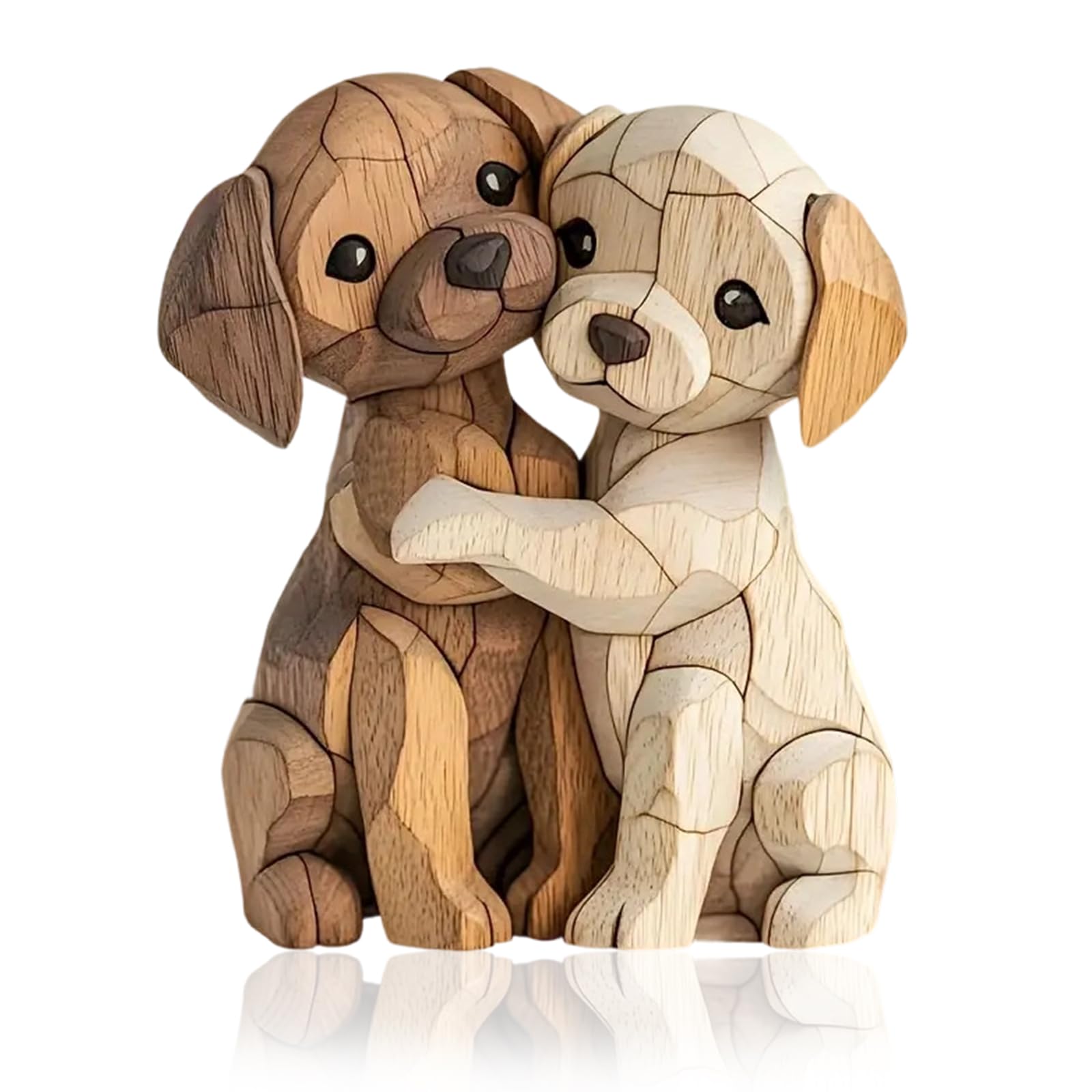 RJQZN Wooden Dog Ornament, 2D Animal Pattern Desktop Decor, Natural Wood Colour Room Accessories, for Pet Lovers, Bookshelf and Mantelpiece Statue, 10x8cm